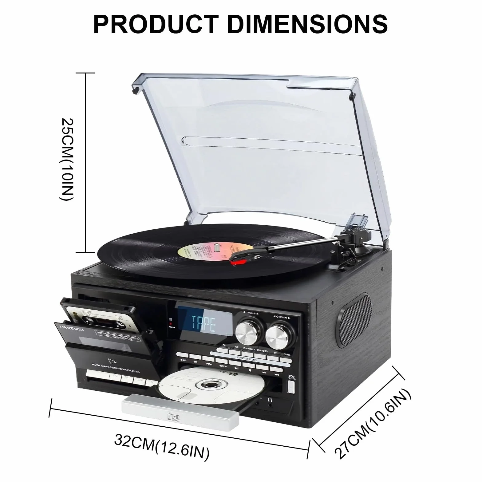 Gramofon winylowy, 9 w 1, gramofon vintage, 3-biegowa automatyczna do domowej rozrywki, odtwarzacz muzyki LP w stylu retro, system audio z wbudowanymi głośnikami