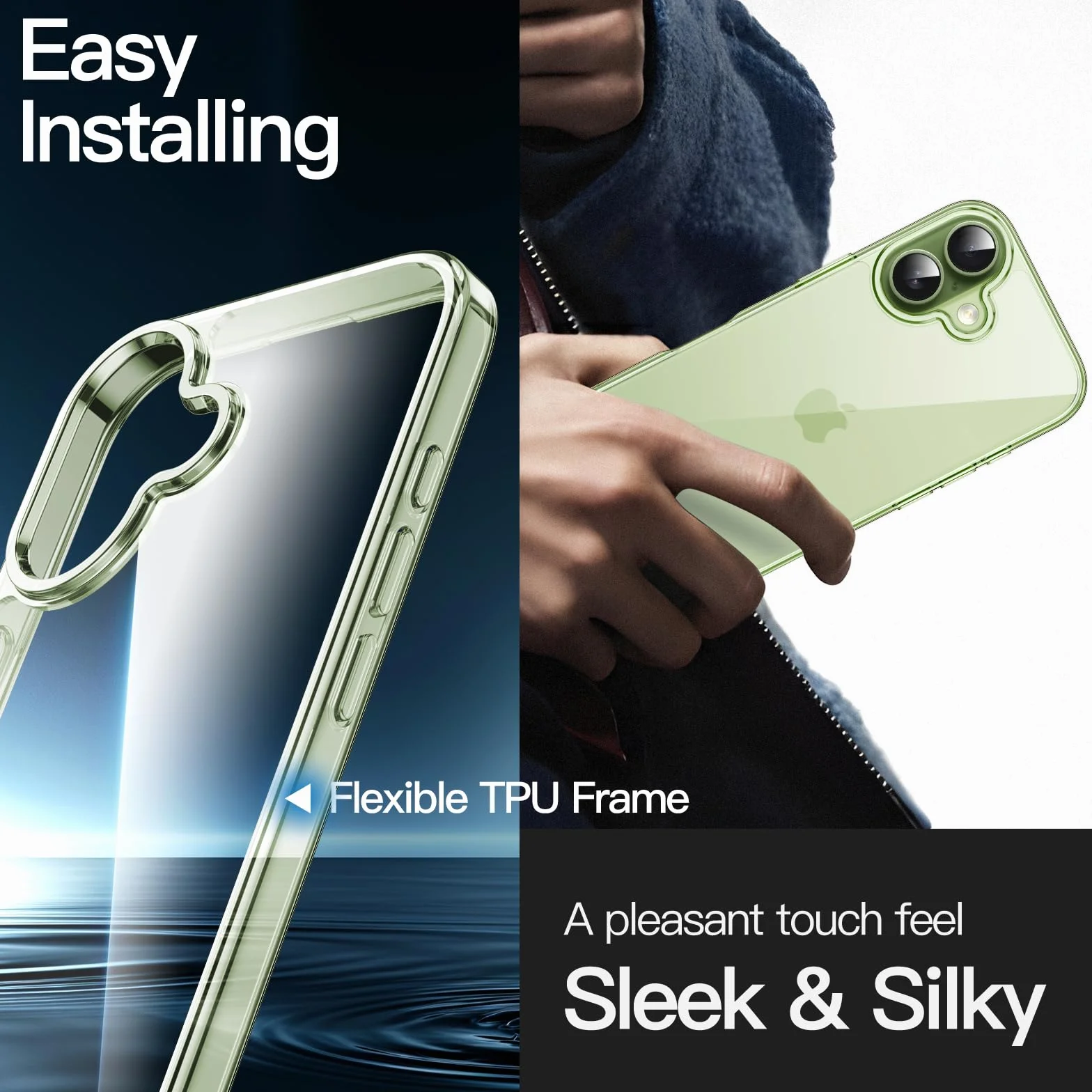 JETech Etui dla iPhone 17 6,3 Cala, Nieżółknące Odporne na Wstrząsy na Bumper Telefonu Osłona, Odporny na Zarysowania Przejaśniać Tył (Szałwia)