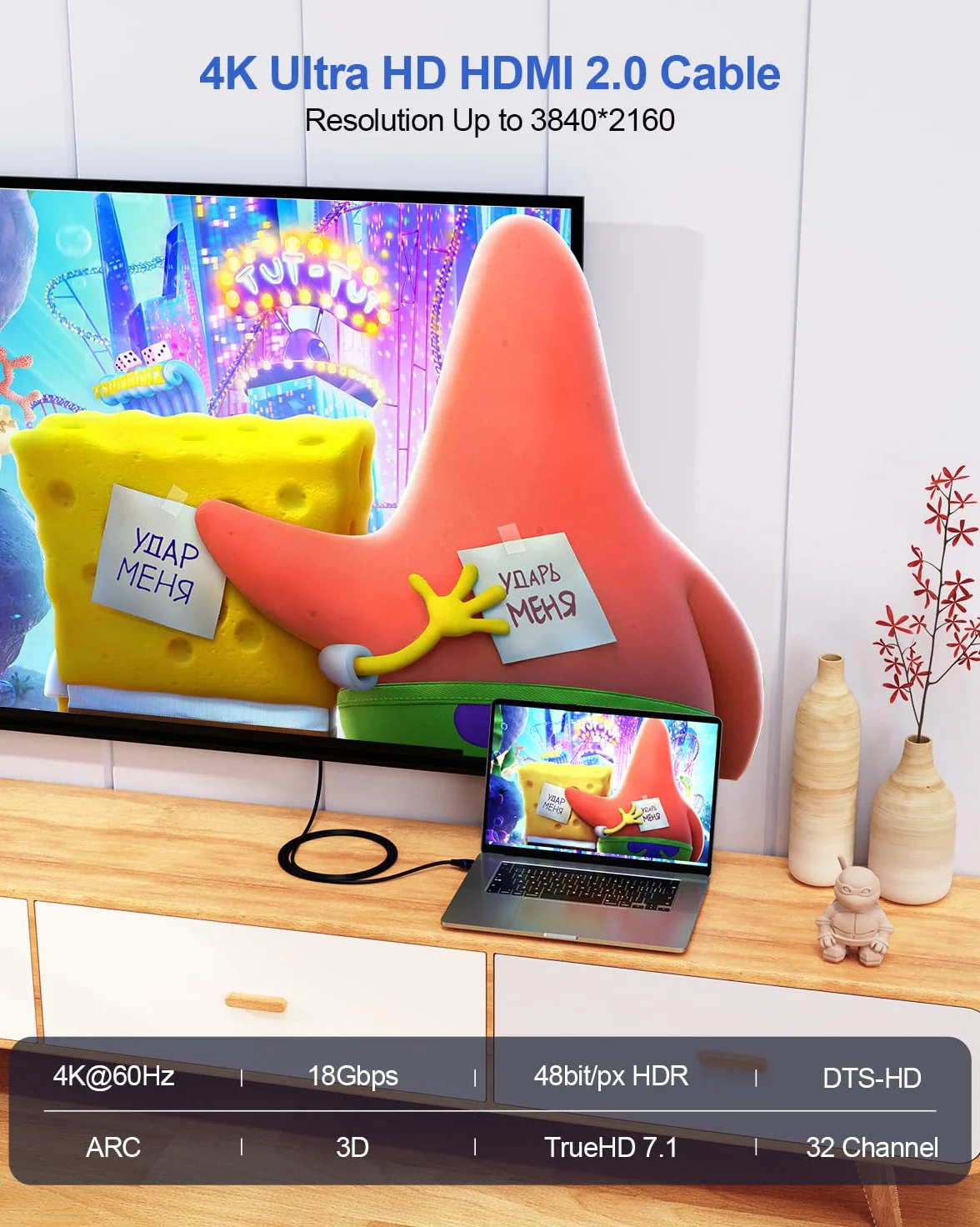 Kabel HDMI 4K o długości 1,2 m, szybki kabel HDMI 2.0 o długości 1,2 m, ultra HD, kabel HDMI do HDMI 4K przy 60 Hz, 2K przy 144 Hz, 1080P przy 240 Hz, HDR, 3D, HDCP2.2, ARC, do monitorów