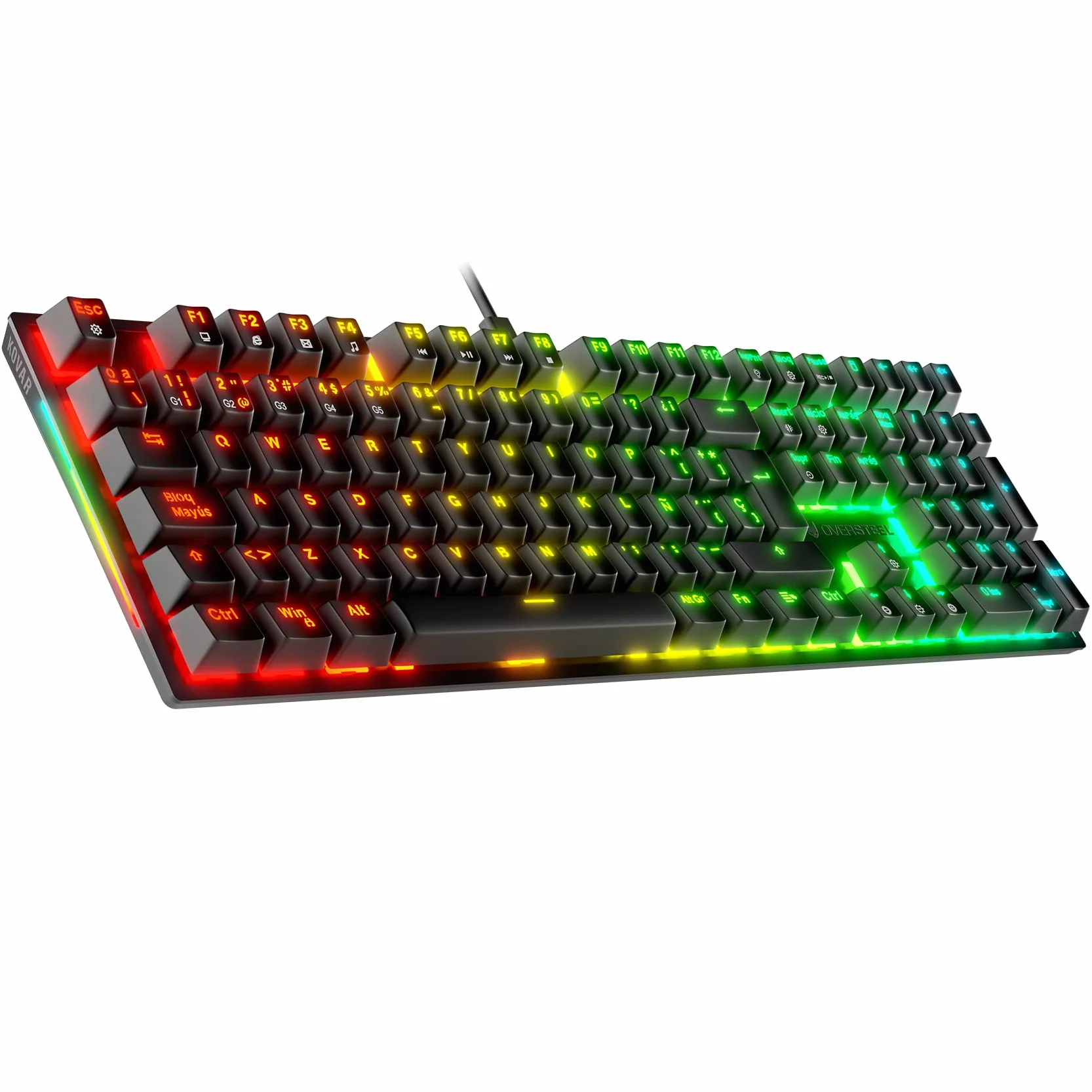 Oversteel - KOVAR Klawiatura gamingowa USB, podświetlenie RGB, przełączniki mechaniczne Outemu Blue, Anti-Ghosting, układ hiszpański PC/MAC/Android