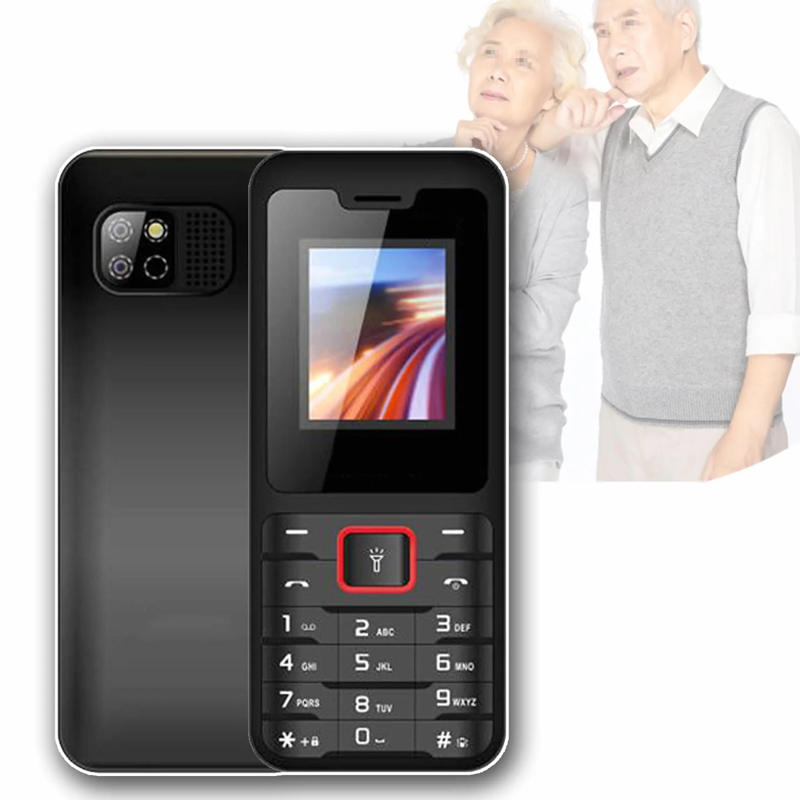 1,77-Calowy Telefon Komórkowy Osób Starszych, Odblokowany Telefon Komórkowy Seniorów/Dzieci Duży Głośnik Duży Przycisk Bateria 1800mAh/Latarka,Red