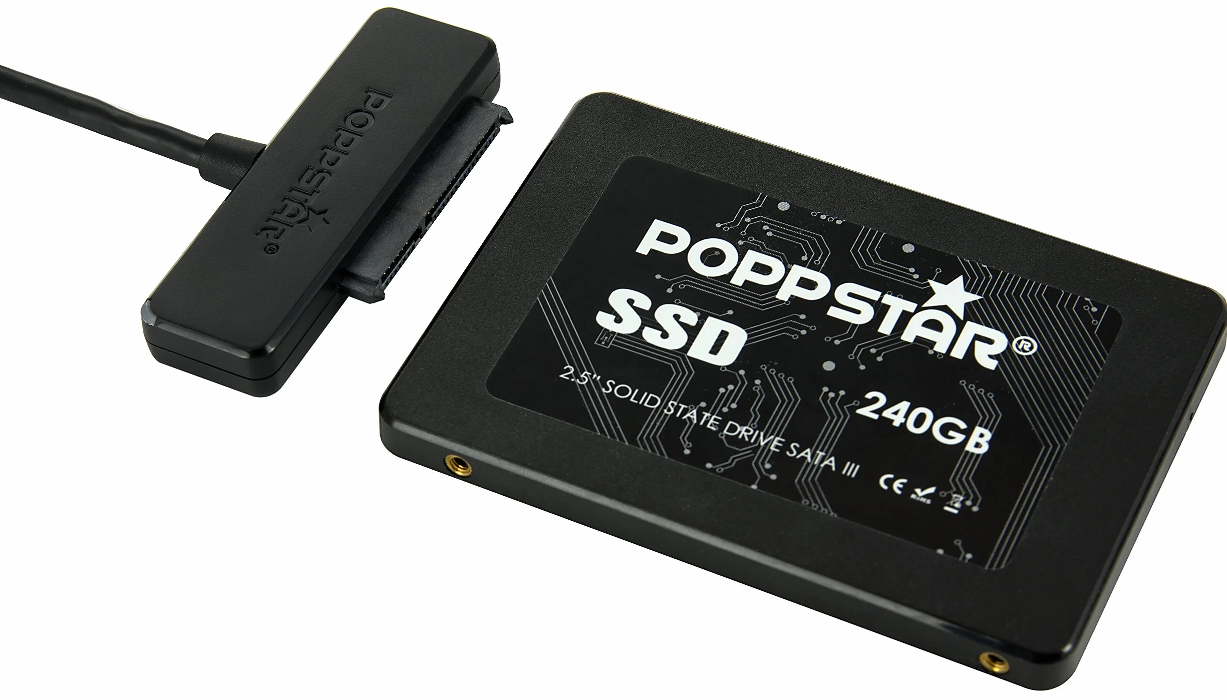 Poppstar adapter do dysku twardego (USB 3.1 Gen 1 typ A), kabel USB SATA do dysków zewnętrznych (SSD, HDD, 2,5 i 3,5 cala) do 5 Gb/s, obsługa UASP dł. kabla 1m (bez zasilacza)