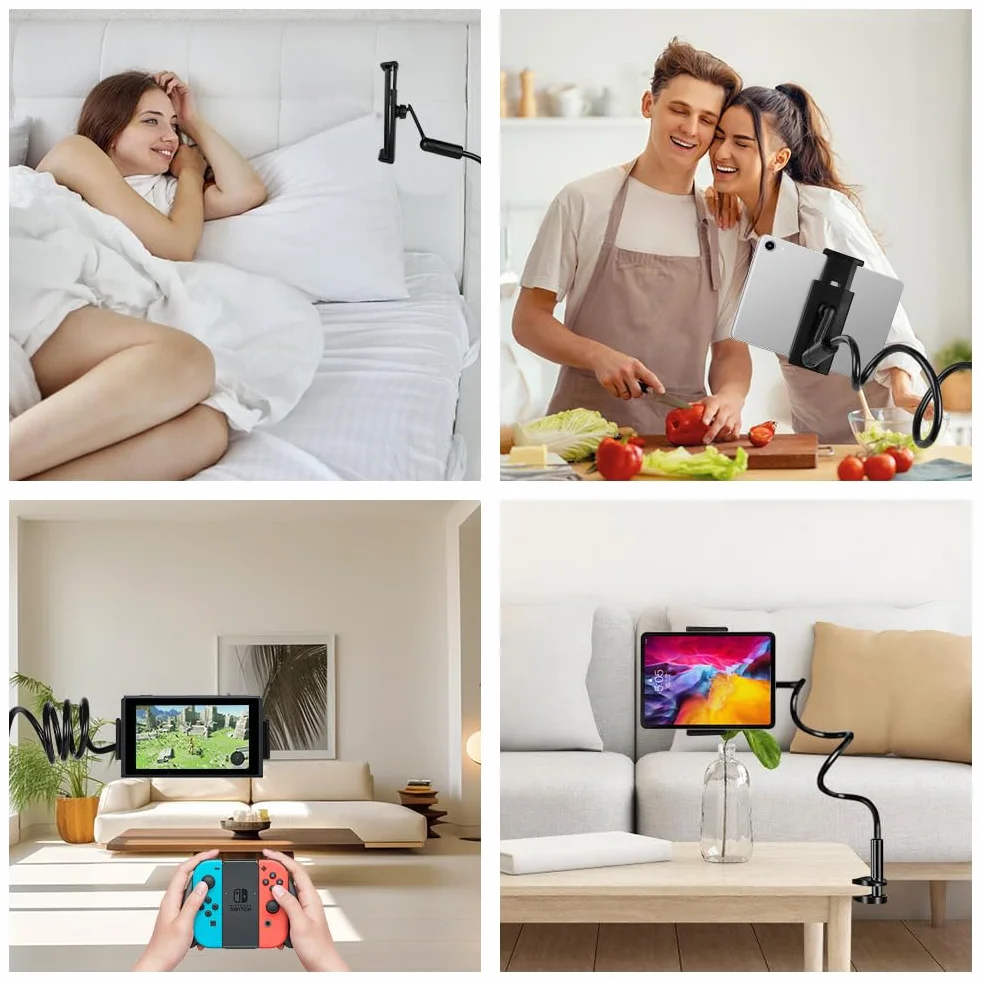 Flintronic Uchwyt na tablet typu łabędzia szyja, 360°, elastyczny z 2 klipsami, regulowane ramię do iPada/telefonu komórkowego/Switch/Kindle Fire
