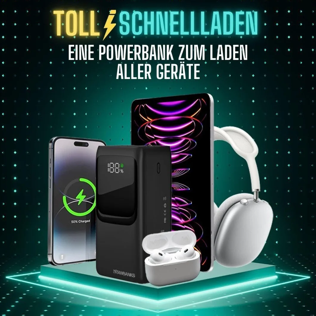 Titan X powerbank 50000 mAh 22,5 W funkcja szybkiego ładowania z latarką, zewnętrzny akumulator do telefonu komórkowego i tabletu, 5 wyjść i 3 wejścia