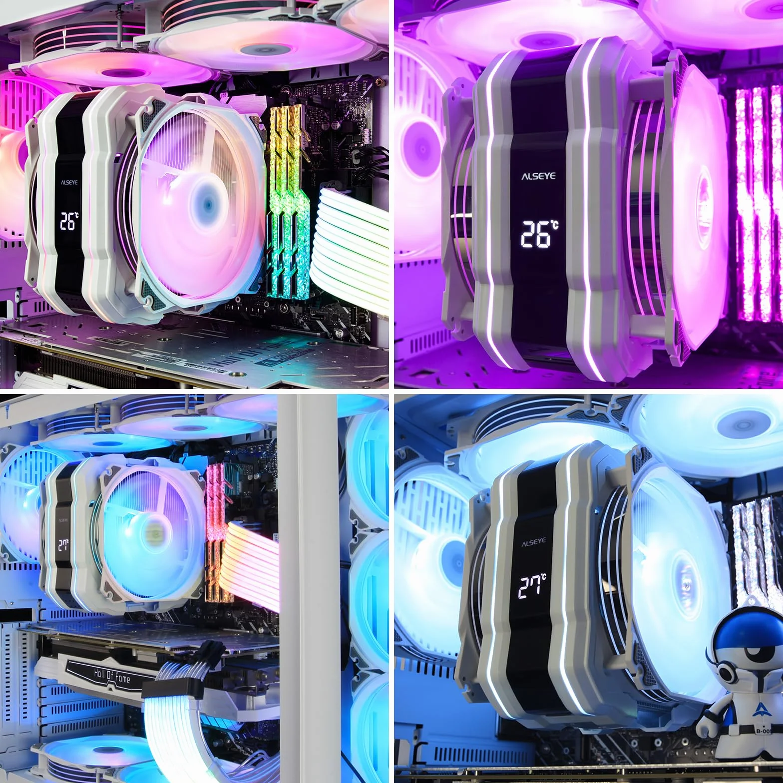 ALSEYE Chłodnica procesora M120D Plus, chłodziarka powietrza procesora z wyświetlaczem temperatury jest wyposażona w podwójne wentylatory ARGB PWM 120 mm, obsługuje Intel LGA 1700/1200/115X/2011/2066
