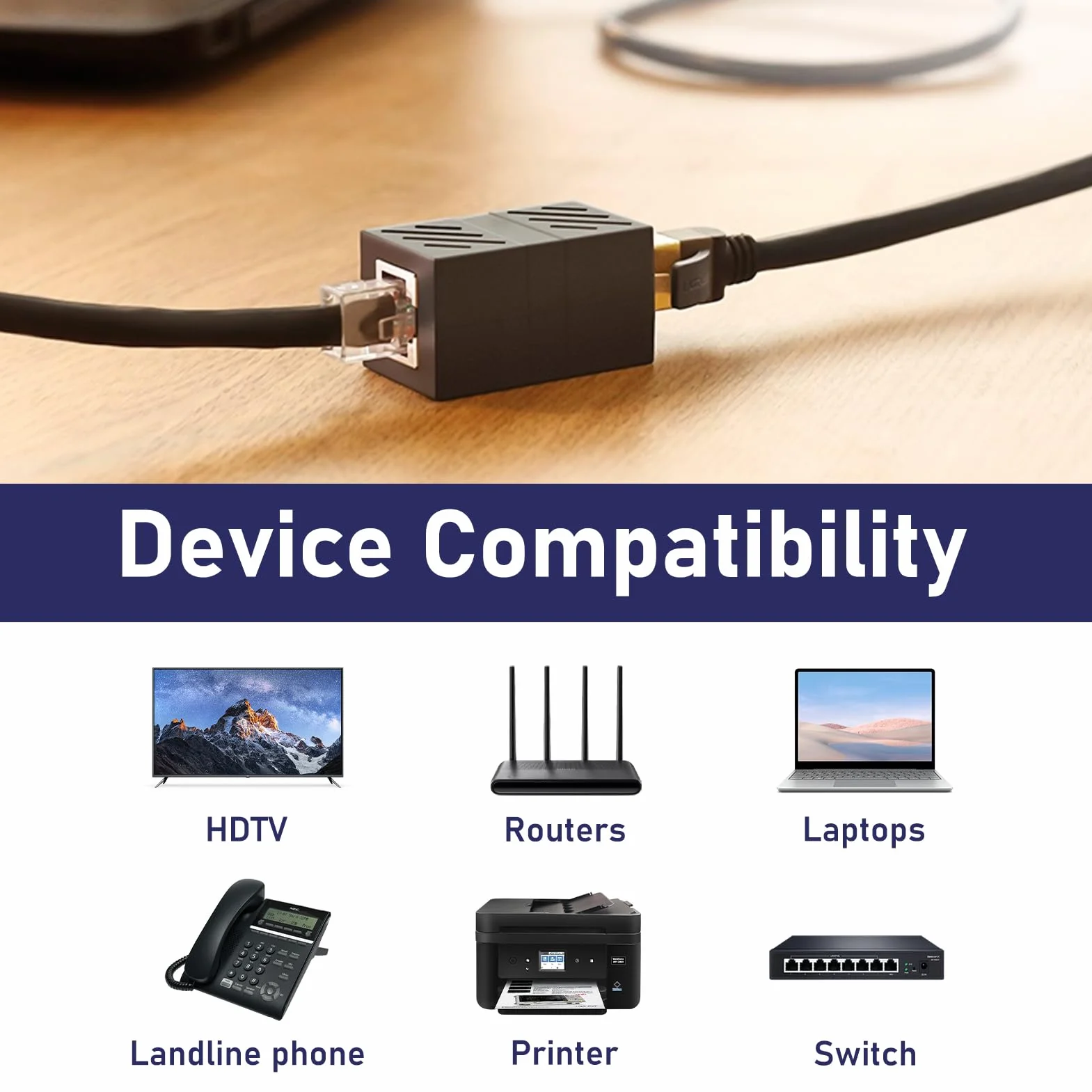 Zestaw 2 adapterów RJ45 na RJ11, adapter ADSL RJ45, złącze żeńskie RJ11 (6P4C) na męski (8P4C), kabel telefoniczny i łącznik Ethernet do telefonu, faksu, CCTV, modemu ADSL