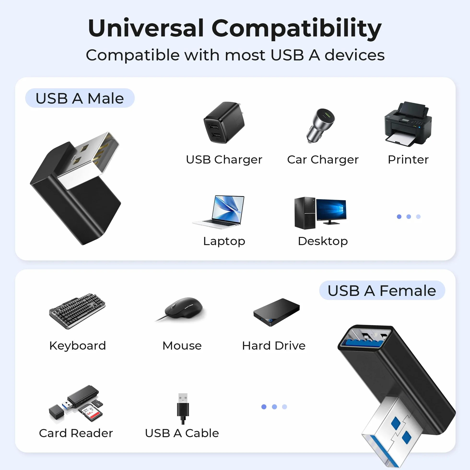 Basesailor Adapter USB 3.0 kątowy 4 Pack,góra dół 90 stopni USB A przedłużacz złącze 5Gbps konwerter L do Hub USB,PS5 PS4 Slim,CarPlay,drukarka,PC,Laptop,ładowarka Typ A,klawiatura,mysz,dysk twardy