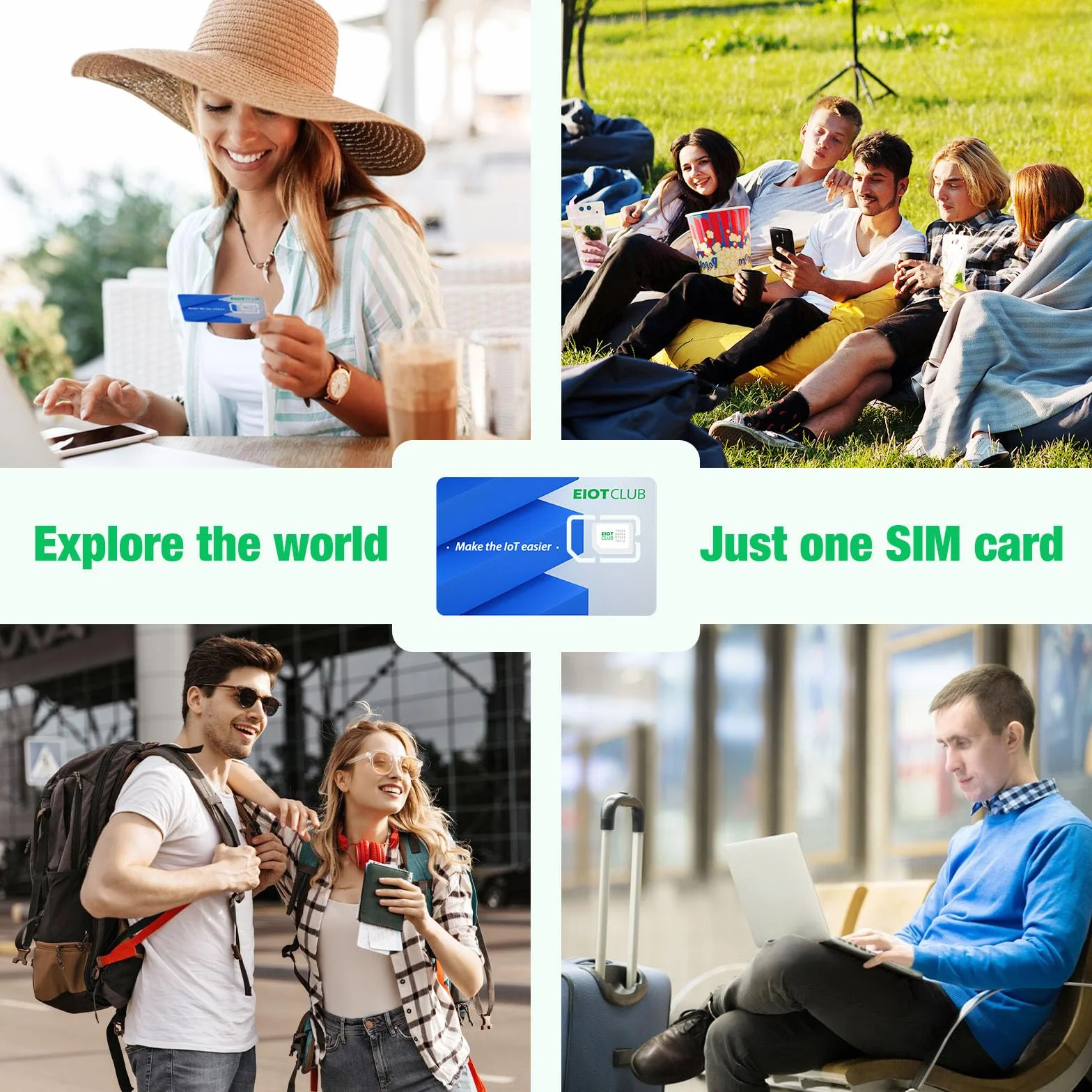 EIOTCLUB Globalna podróżna karta SIM, 2 GB danych, 30 dni, do 38 krajów w Europie, USA, Kanadzie, Meksyku, możliwość ponownego ładowania, bez numeru telefonu, Plug and Play