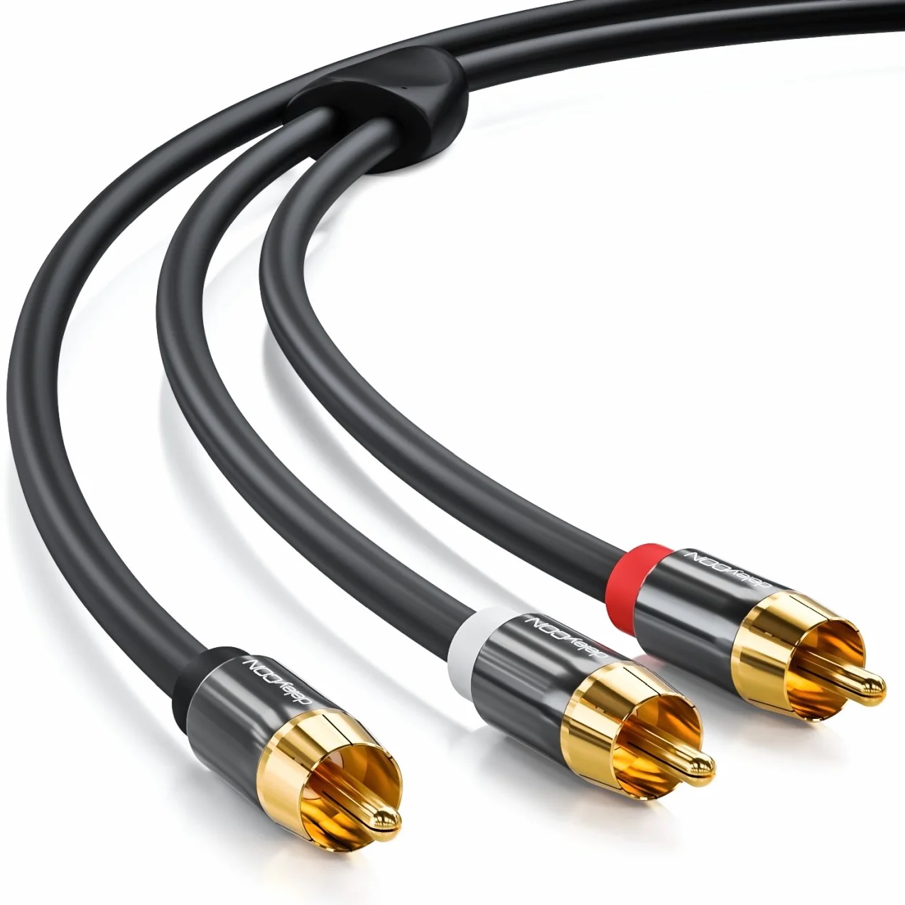 deleyCON 2m Kabel Subwoofera - RCA Y-Przewód Cyfrowy Kabel Koncentryczny - Pozłacane Styki - Przewód Audio - 1x Wtyk Cinch do 2x Wtyk Cinch