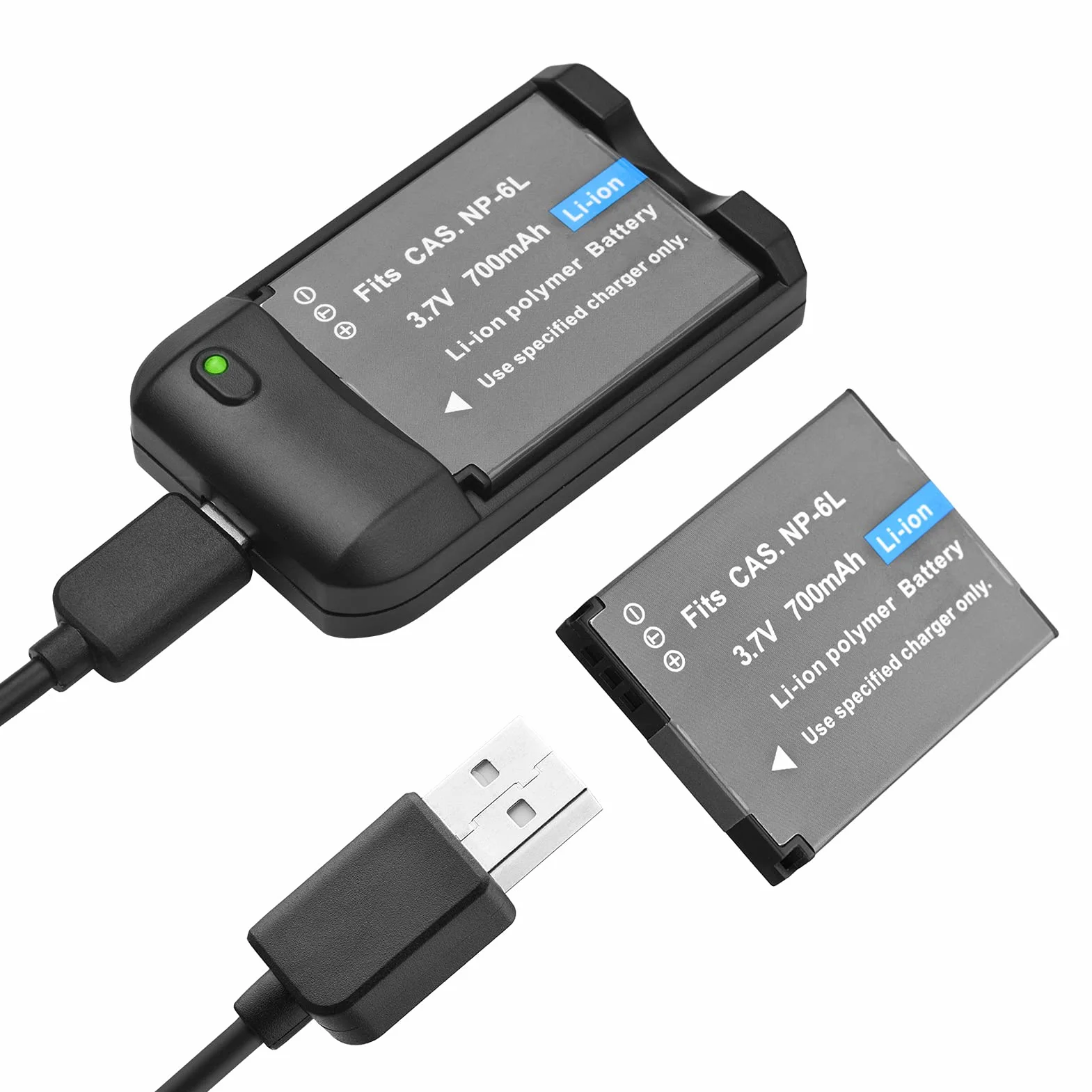 Andoer NP-6L Ładowarka do akumulatorów z lampką kontrolną LED + 2 sztuki akumulatorów NP-6L 3,7 V 700 mAh z kablem USB