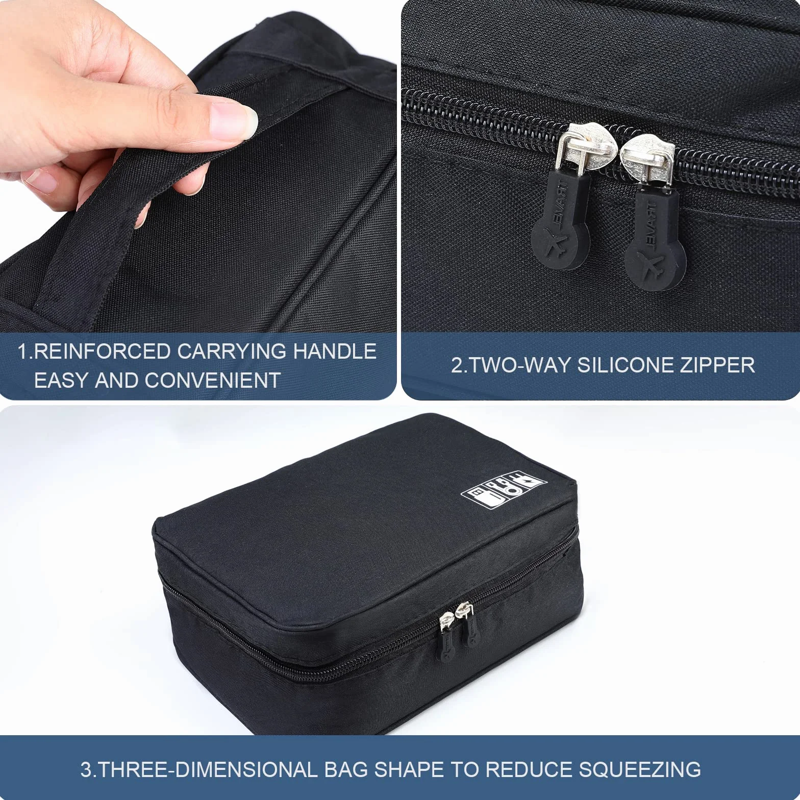 AiQInu Data cable storage bag-Grey Torba na kable, uniwersalny organizer na kable, 2 warstwy, wodoszczelny, regulowany organizer na kable do ładowania, powerbank, pamięć USB, karty SD, szary