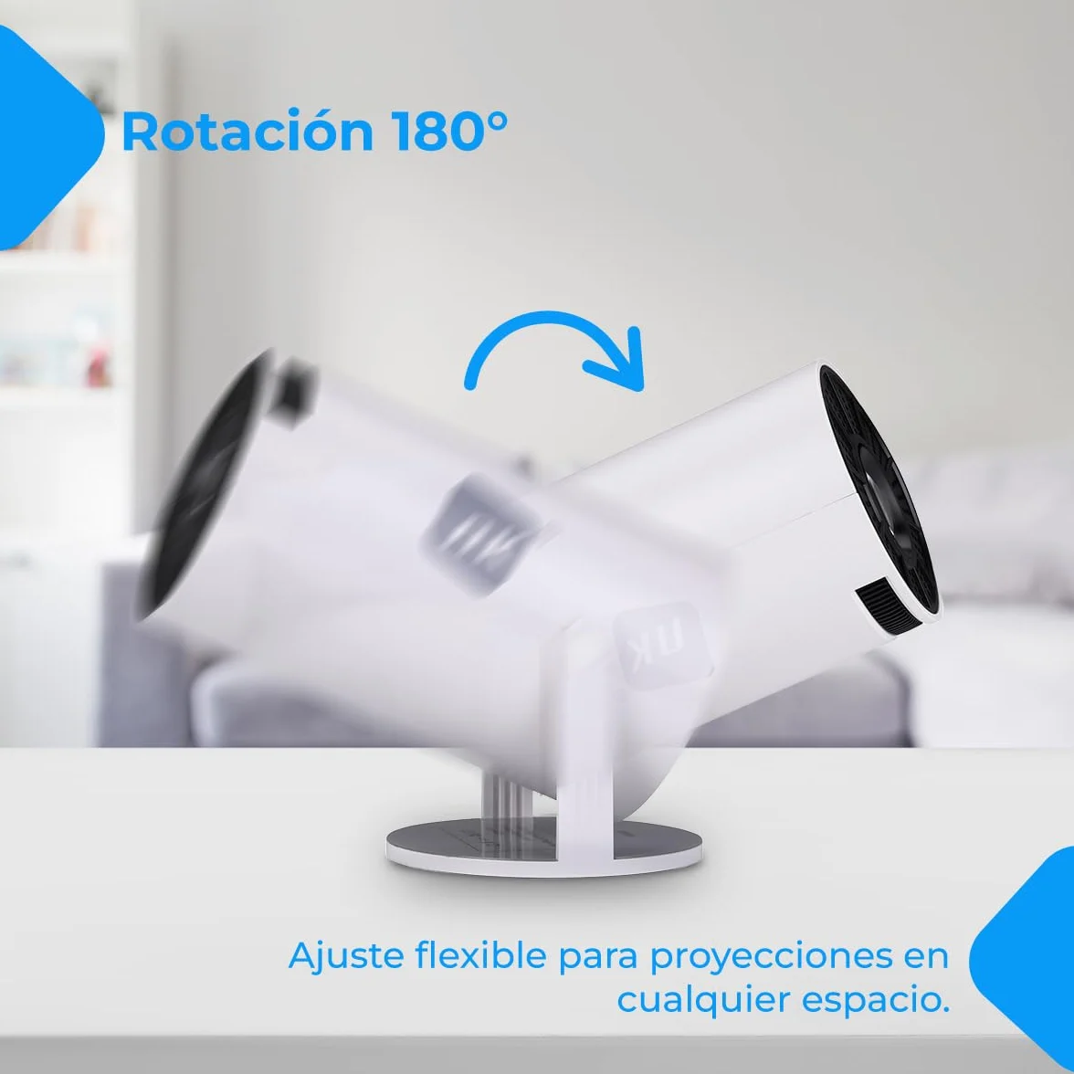 NK Mini przenośny projektor - rozdzielczość Full HD 1080P (obsługuje 4K), Android, WiFi, Bluetooth, Mirror Link, szkło 2,69" LCD, wbudowany głośnik, HDMI i USB, obrót 180°, (10'8x10'3 cm)