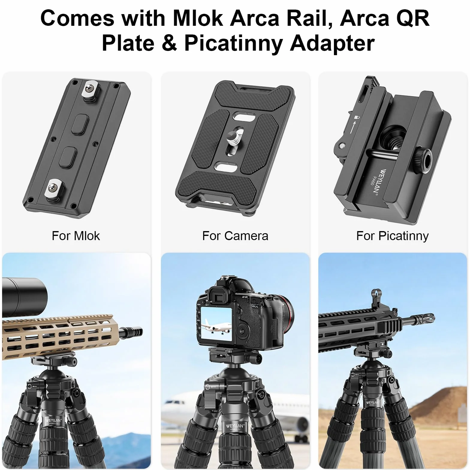 WEYLLAN HN403 statyw z włókna węglowego, z głowicą kulową 52 mm, szyną MLOK Arca Rail 80 mm, płytka QR typu Arca, adapterem Arca na Picatinny, maksymalna średnica rury 40 mm, maksymalny udźwig 30 kg