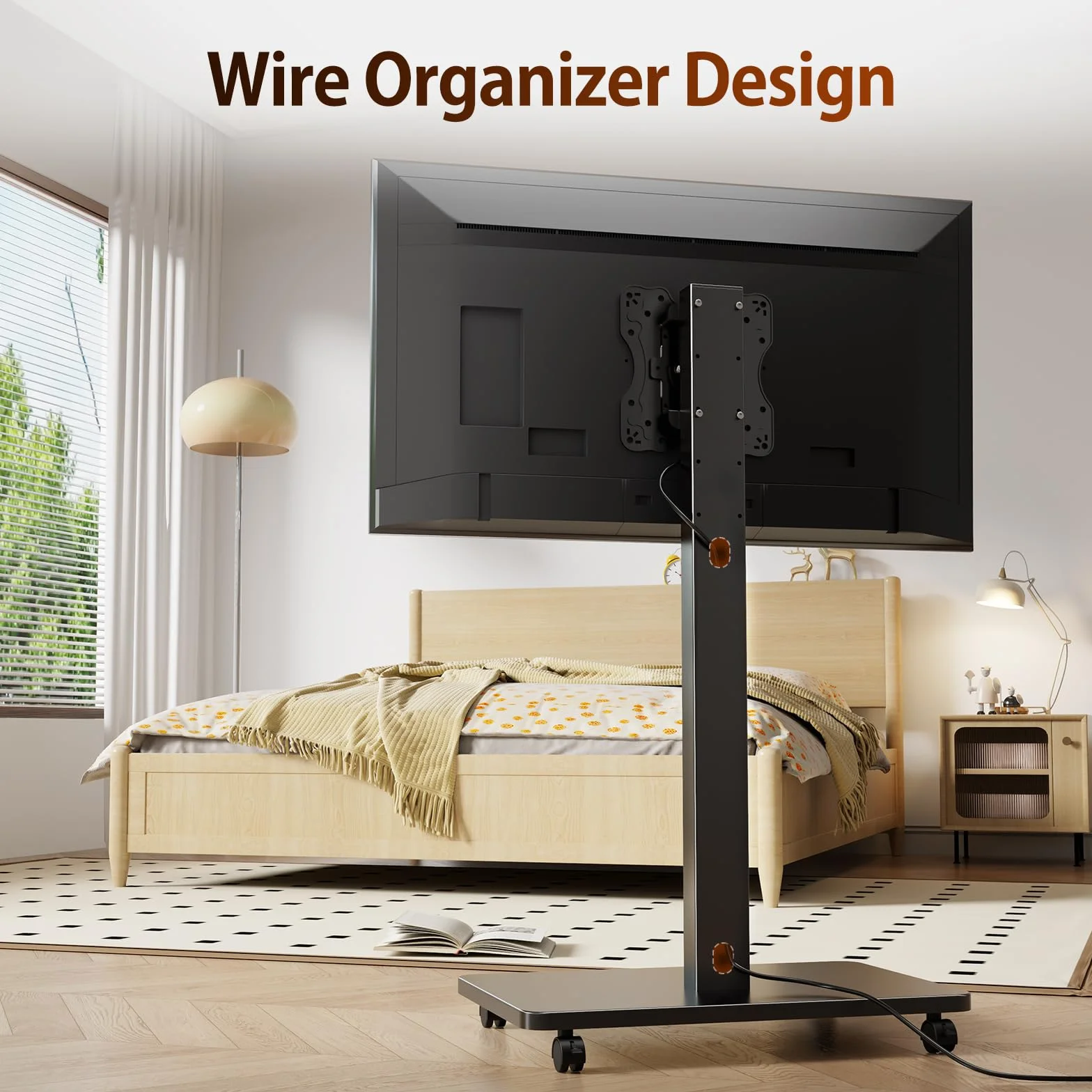 Wózek na kółkach do telewizorów plazmowych LCD LED OLED, z regulacją wysokości, stojący wózek pod telewizor z obrotem panelu o 90°, mobilny stojak na telewizor na kółkach, nośność 30 kg, maks. VESA