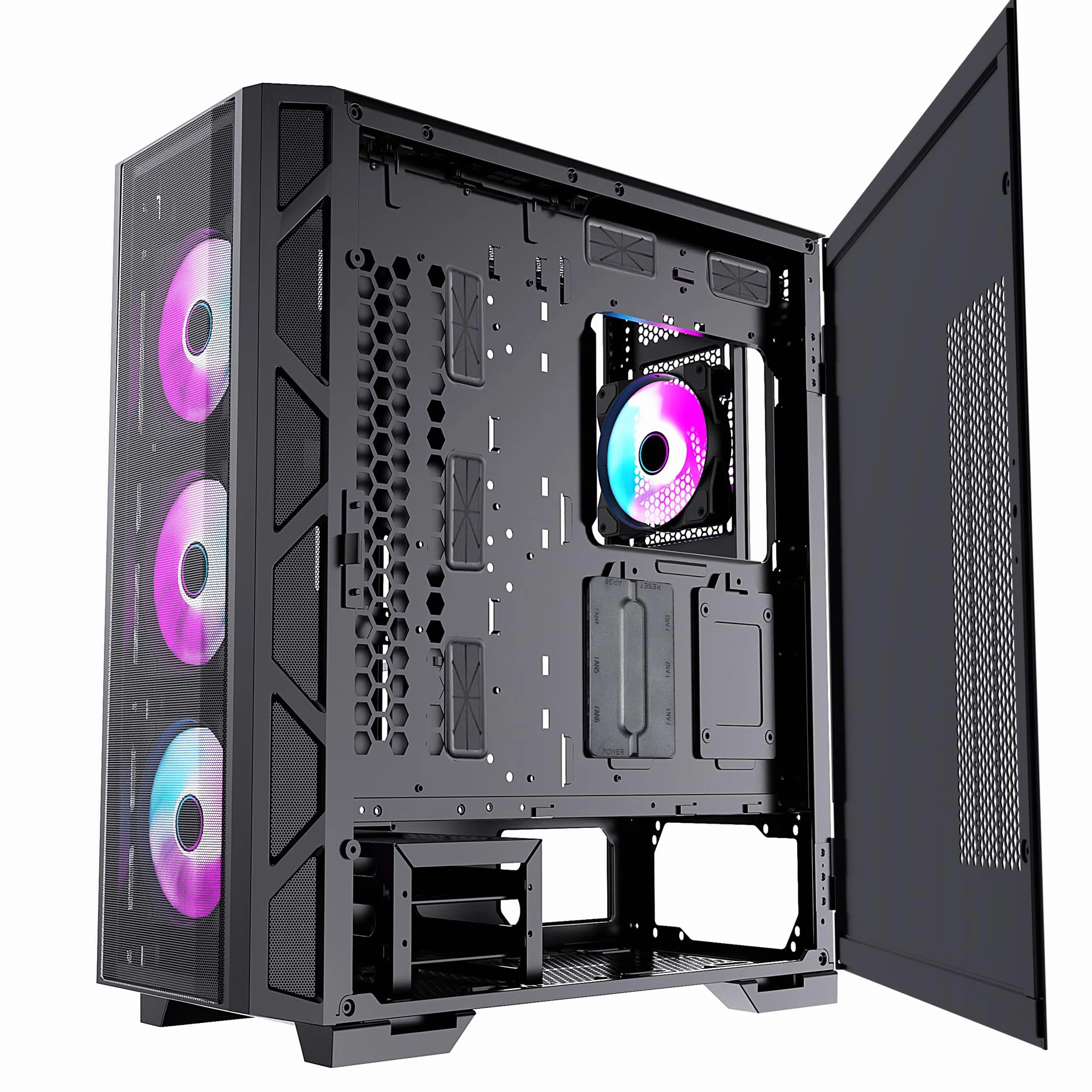 PREYON Obudowa PC Komputerowa Mid Tower Modułowa ARGB Szkło Hartowane Micro ATX Mini ITX Gaming Chłodzenie Wodne USB 2.0 3.0 Magnetyczny Filtr Kurzu 4 Wentylatory Grafika 360mm – Nest Meshy+