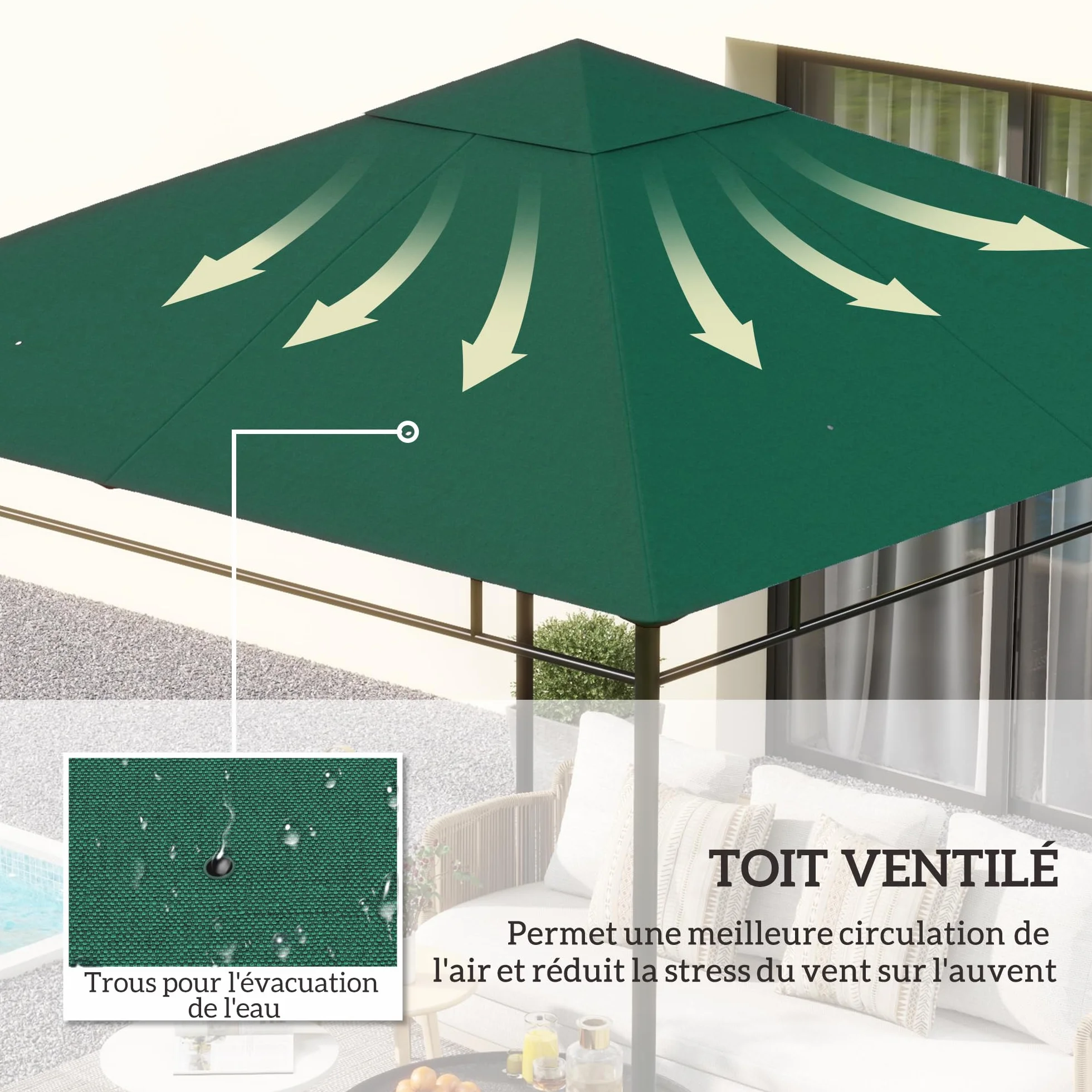 Outsunny Zapasowe płótno do pawilonu Namiot wymienny dach 180 g/m² Anty-UV 3 x 3 m Zielony