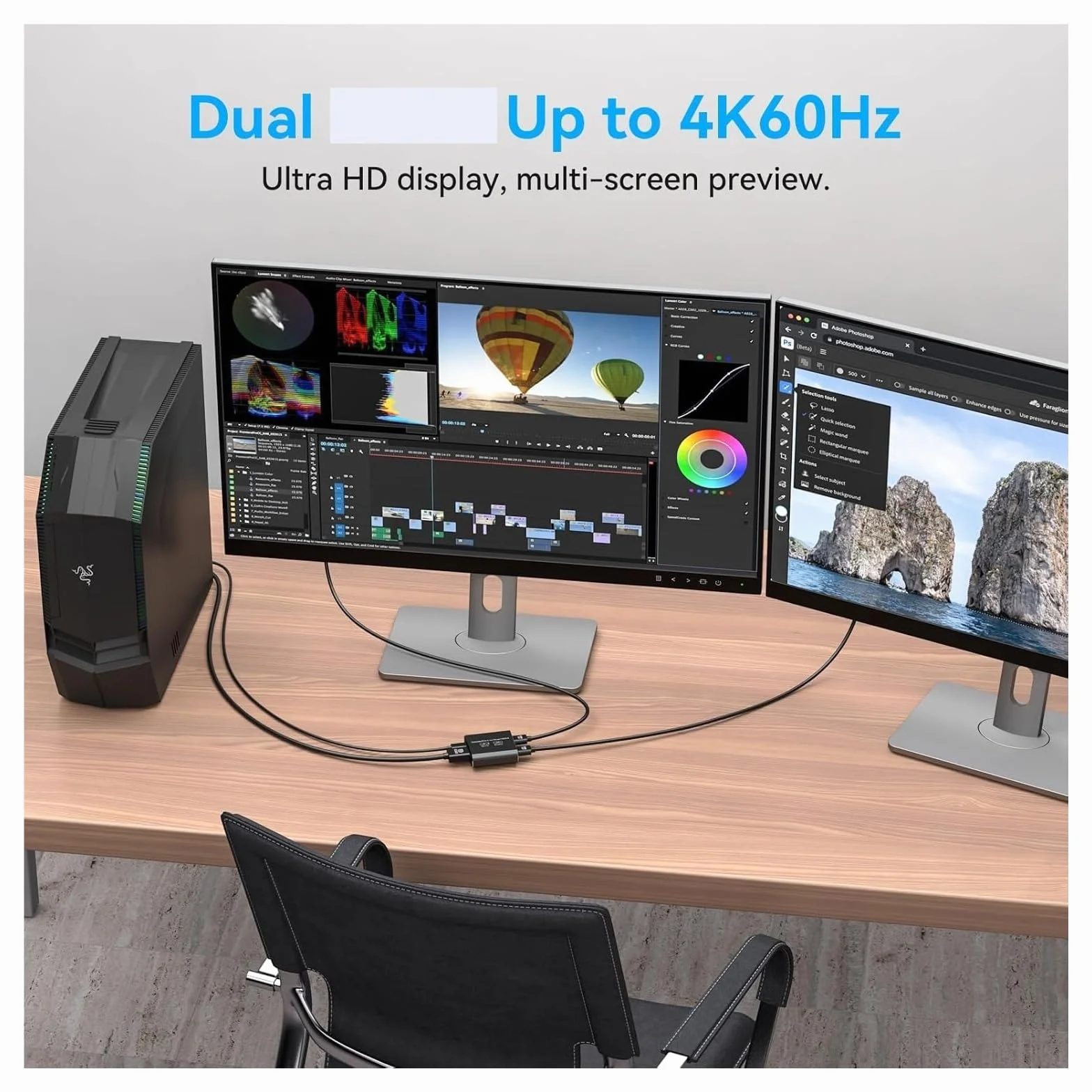 Navceker Displayport to Dual Adapter 4K 60Hz Mini DP to Splitter 1 In 2 Out MST Extended Mode for Computer Laptop PC
