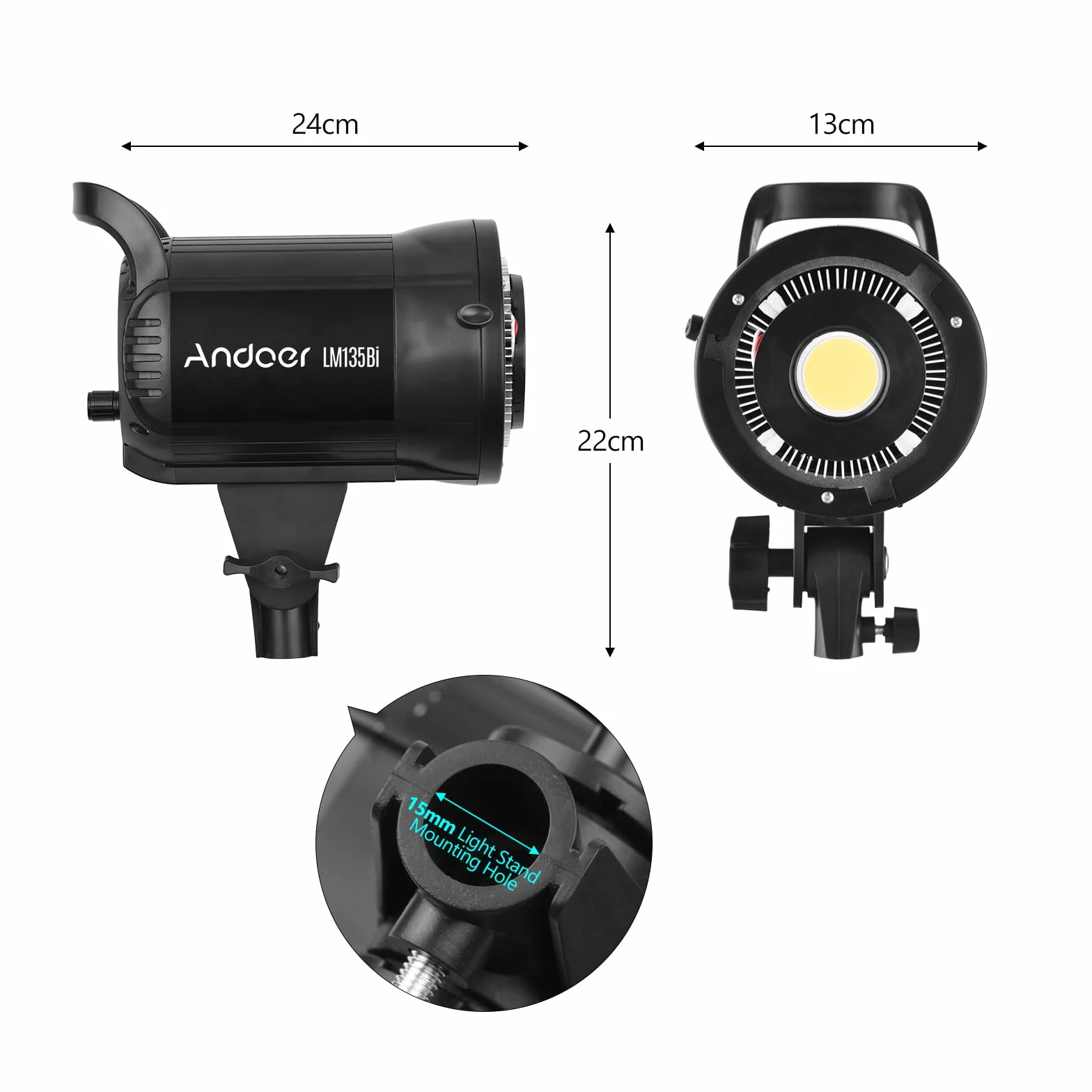 Andoer LM60Bi LED lampa wideo, 135 W, studyjna, 3000 K - 5600 K, ściemniana, ciągłe, z uchwytem Bowens i pilotem zdalnym, do studia fotograficznego YouTube, fotografii
