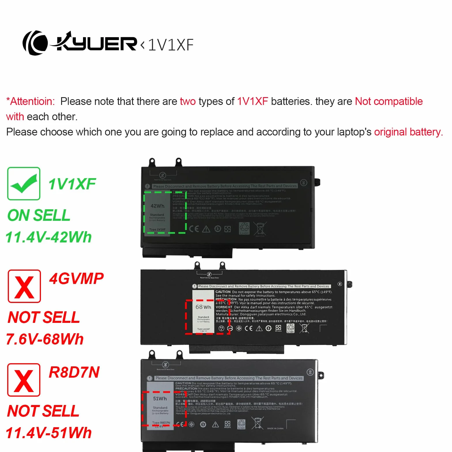 K KKYUER 42Wh 1V1XF Bateria do Dell Latitude 5400 5500 E5400 E5500 Inspiron 7590 7591 2n1 2-in-1 Precision 3540 M3540 Mobile Workstation Series P84F P98G P80F R8D7N 49HG8 H82T6 K7C4H TNT6H W8GMW