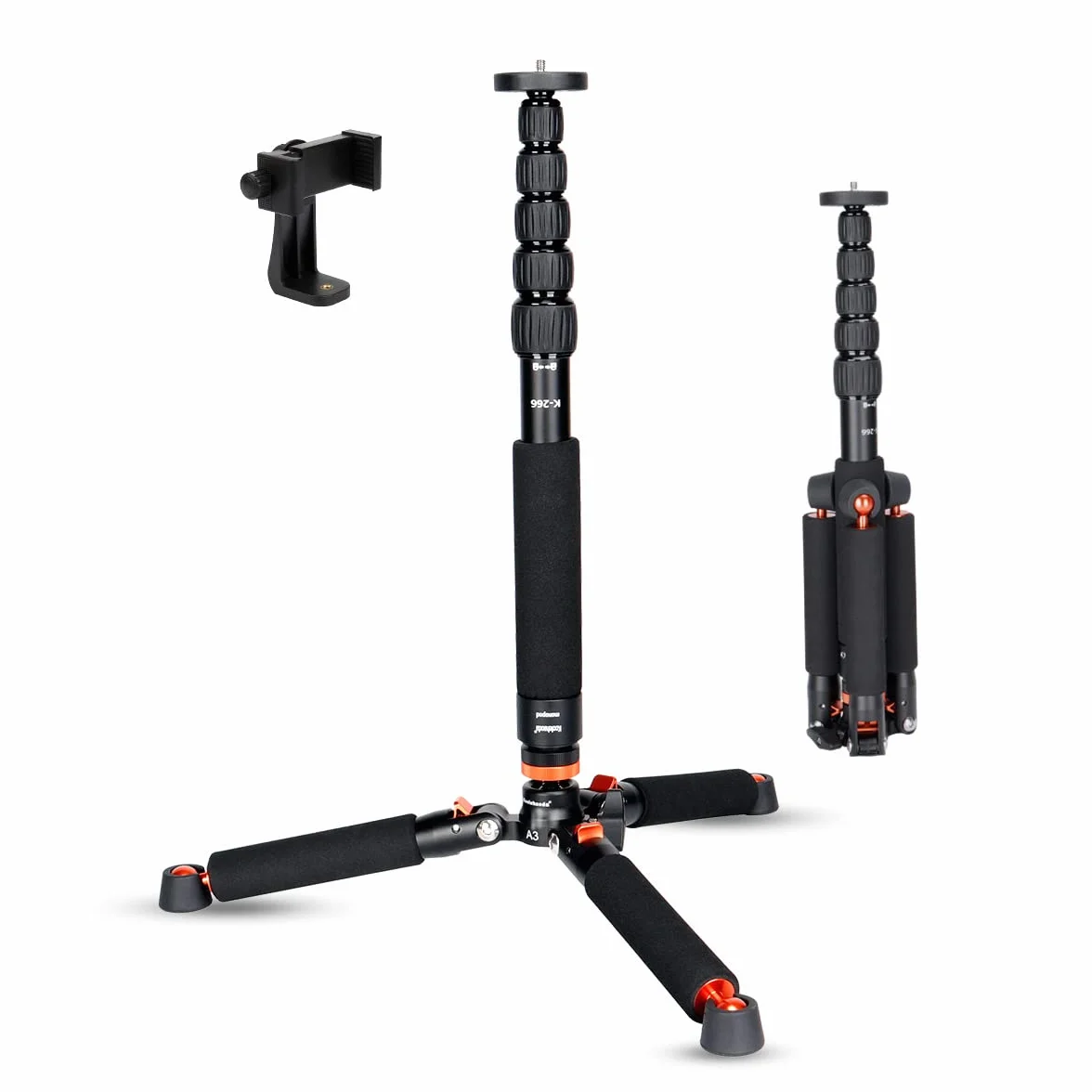 Koolehaoda Aluminiowy monopod do aparatu fotograficznego z metalową podstawą. 6 sekcji 42-177 cm, regulowana średnica nóg Φ28 mm, do 10 kg - czarny