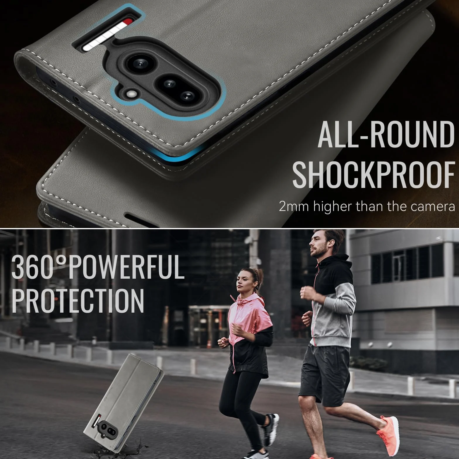 Etui na telefon komórkowy Nothing Phone (4a) Premium PU etui z klapką ze skóry RFID, składane, kieszeń na karty, funkcja stojaka, etui Nothing Phone (4a) - szare