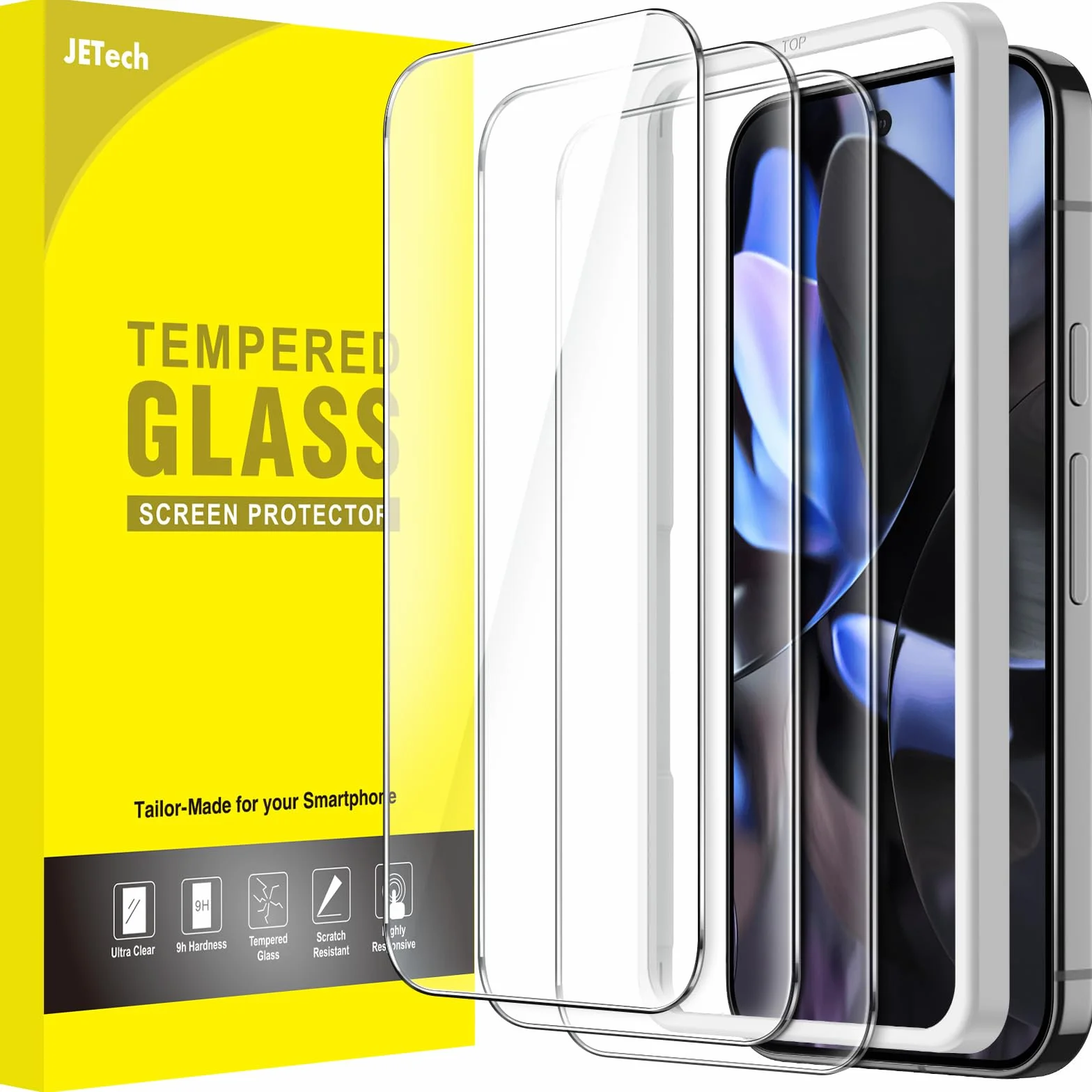 JETech Ochraniacz Ekranu dla Google Pixel 10/10 Pro / 9/9 Pro, Film ze Szkło Hartowane z Narzędzie Łatwej Instalacji, Kompatybilna z Odciskami Palców, HD Przejaśniać, 3 Sztuki