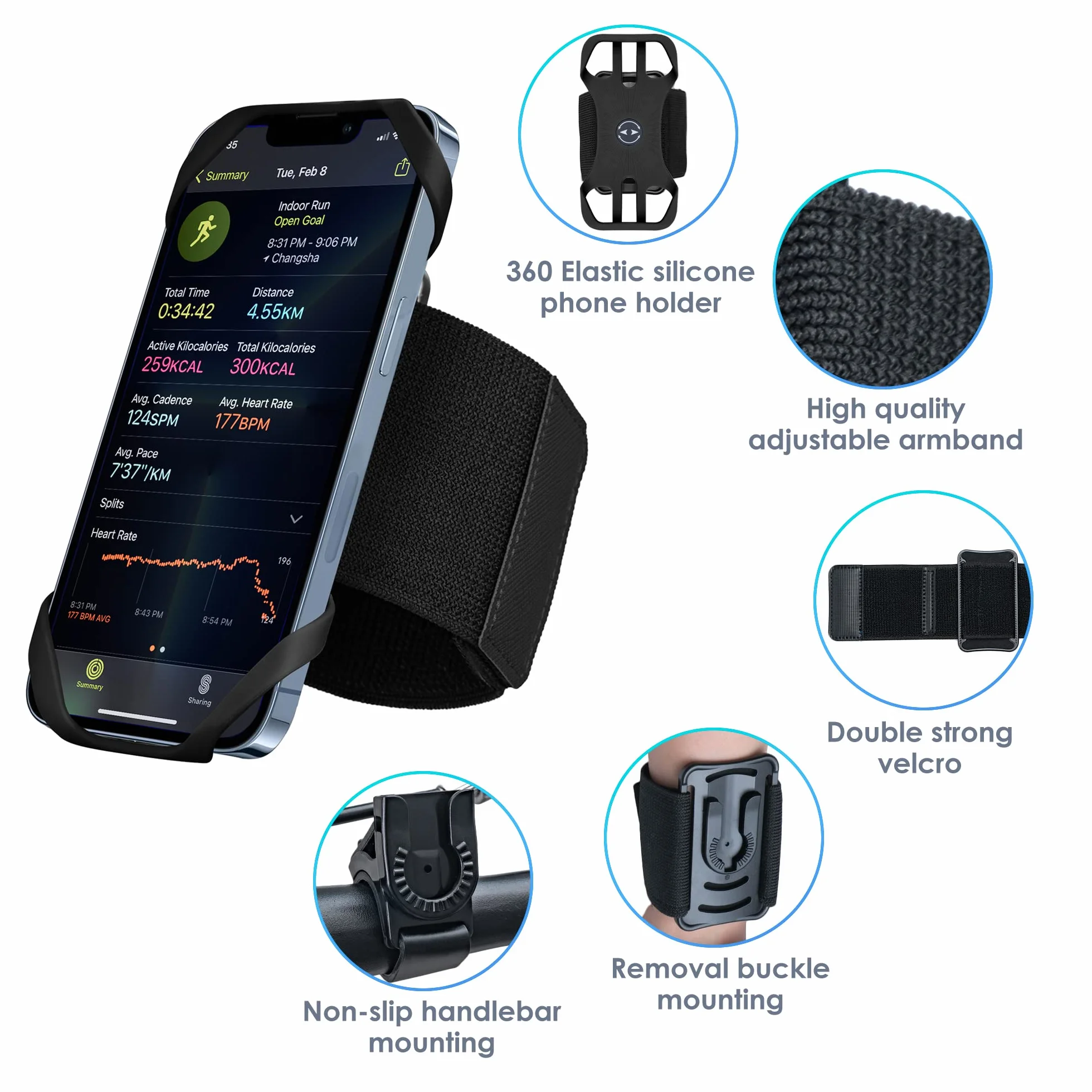 Cikyner Opaska do biegania 3 w 1 Uchwyt na telefon 360° Obrotowa dla 4,5-7'' iPhone Huawei