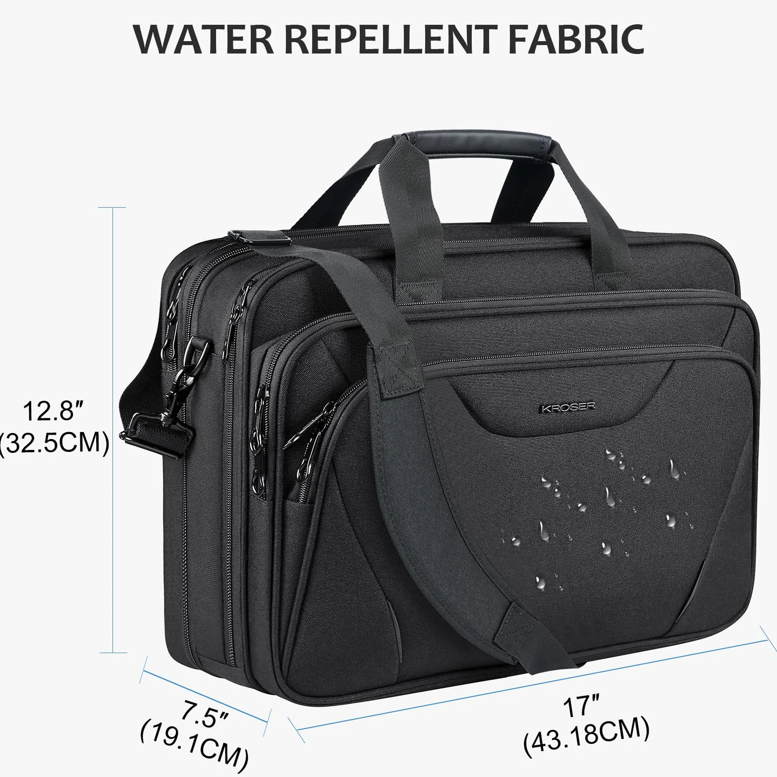 KROSER 18" torba na laptopa do 17,3" wodoodporna torba rozciągliwa teczka na ramię do podróży/biznesu/szkoły/mężczyźni/kobiety torba na laptopa