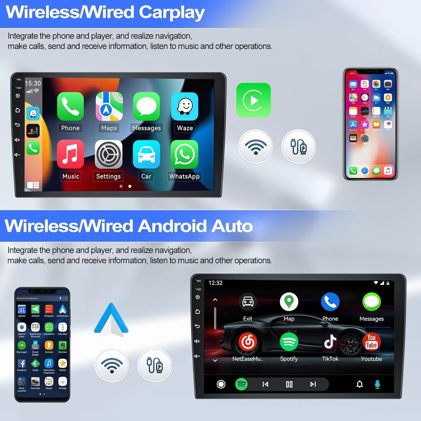 CAMECHO [2+64 GB] Android 15 CarPlay do Honda Civic VIII (2006–2011) radio samochodowe z nawigacją bezprzewodowym Android Auto ekranem dotykowym 9″ WiFi Bluetooth MirrorLink FM/RDS + kamera cofania