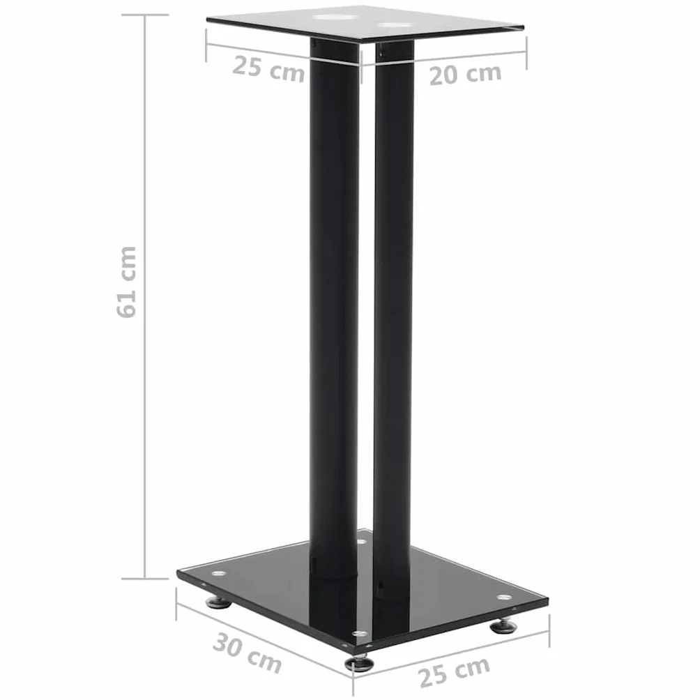 Stojak na głośniki, 2 sztuki, wzór z podwójnymi kolumnami, ze szkłem hartowanym, czarny, wysokość 61 cm, antypoślizgowy, do boksu, kina domowego, akustyki, surround, HiFi, monitor gamingowy