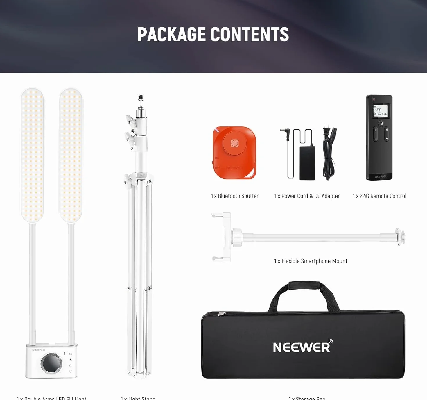 Neewer Kosmetyczka z uchwytem na telefon i zestawem torby podróżnej, lampa do aparatu LED z 2,4G/PC/Mac i oddzielnym sterowaniem 2 świecącymi pałeczkami, CRI98+, oświetlenie do tatuażu/urody