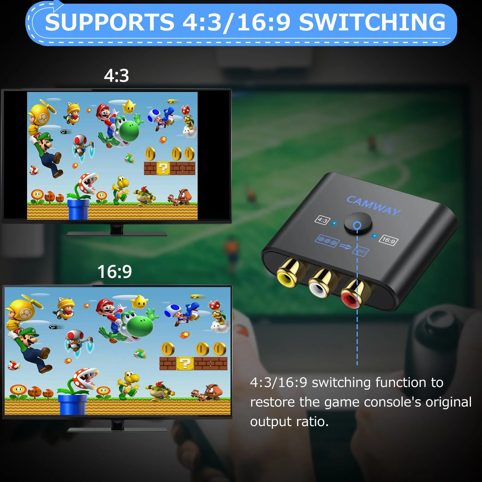 CAMWAY konwerter RCA na HDMI adapter AV 1080P PAL NTSC dla Wii PS1 PS2 N64 Xbox