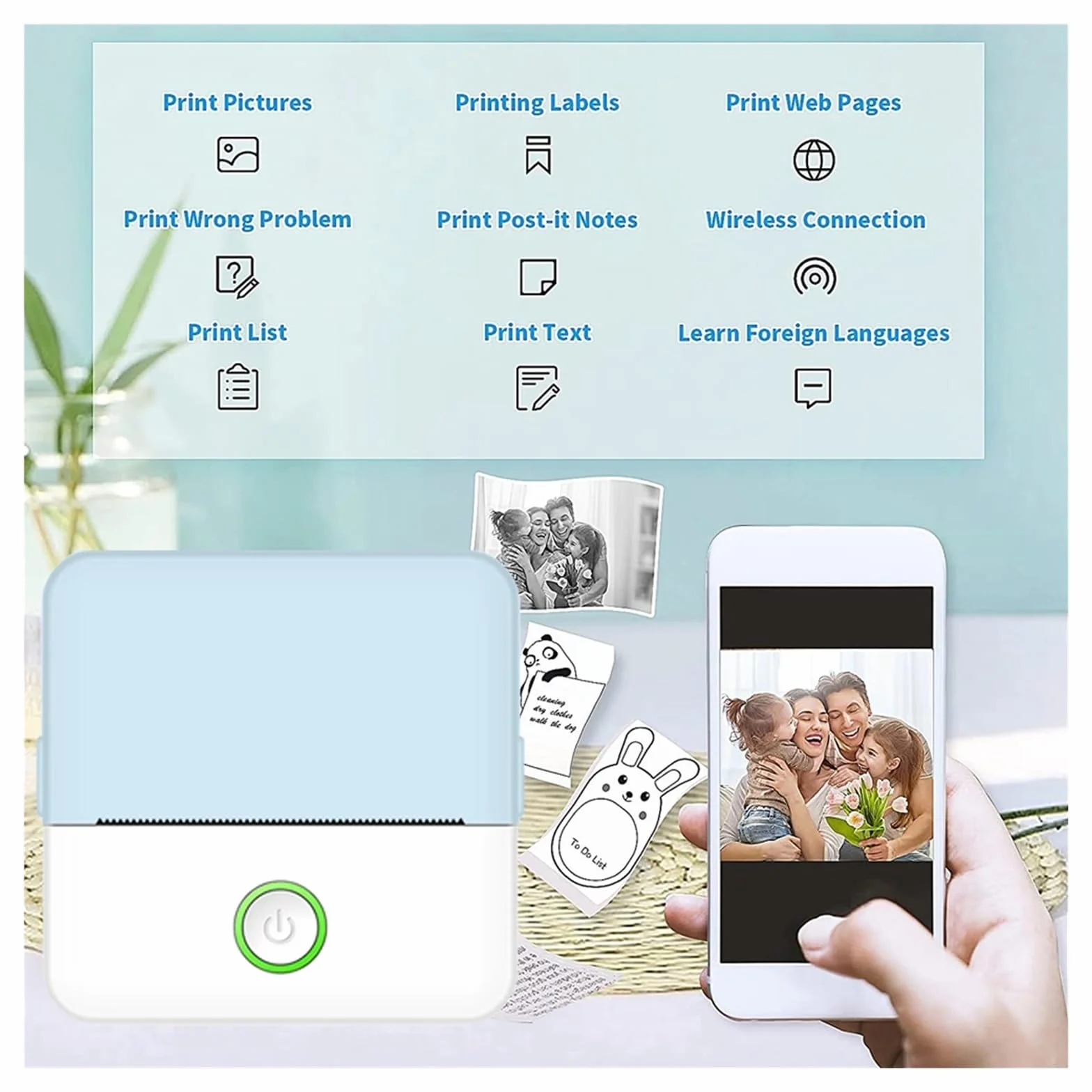 Przenośna Termiczna Drukarka Etykiet Mini HD Wytrzymała Drukarka Bluetooth Dla Studentów Błąd Tytuł Notatka Źle Kieszonkowy Druk Bezatramentowy Wyraźne Drukowanie(White)