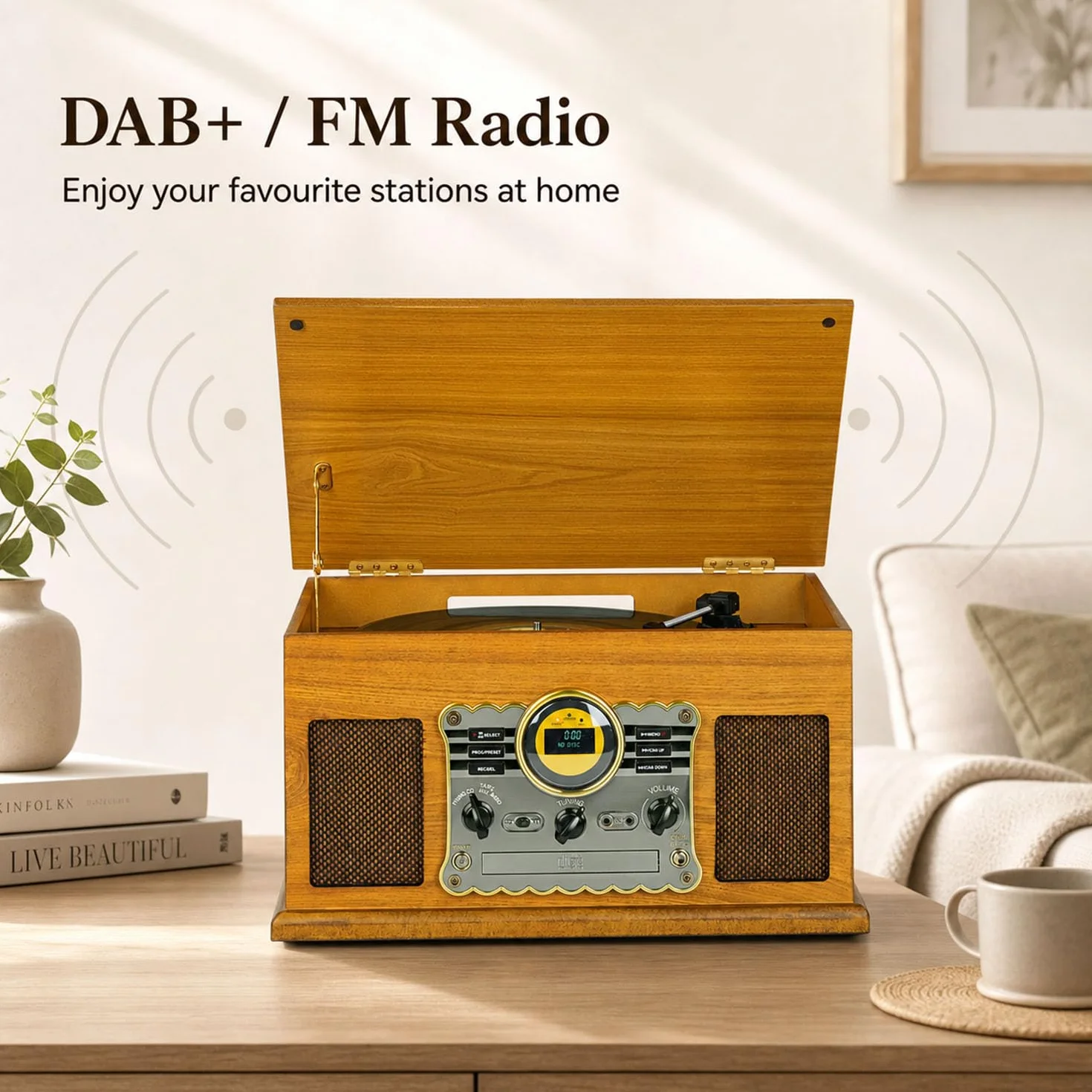 Gramofon 10 w 1 z Bluetooth, odtwarzacz CD i kasetowy, radio DAB+/FM, nagrywanie USB/SD-MP3 i głośniki stereo
