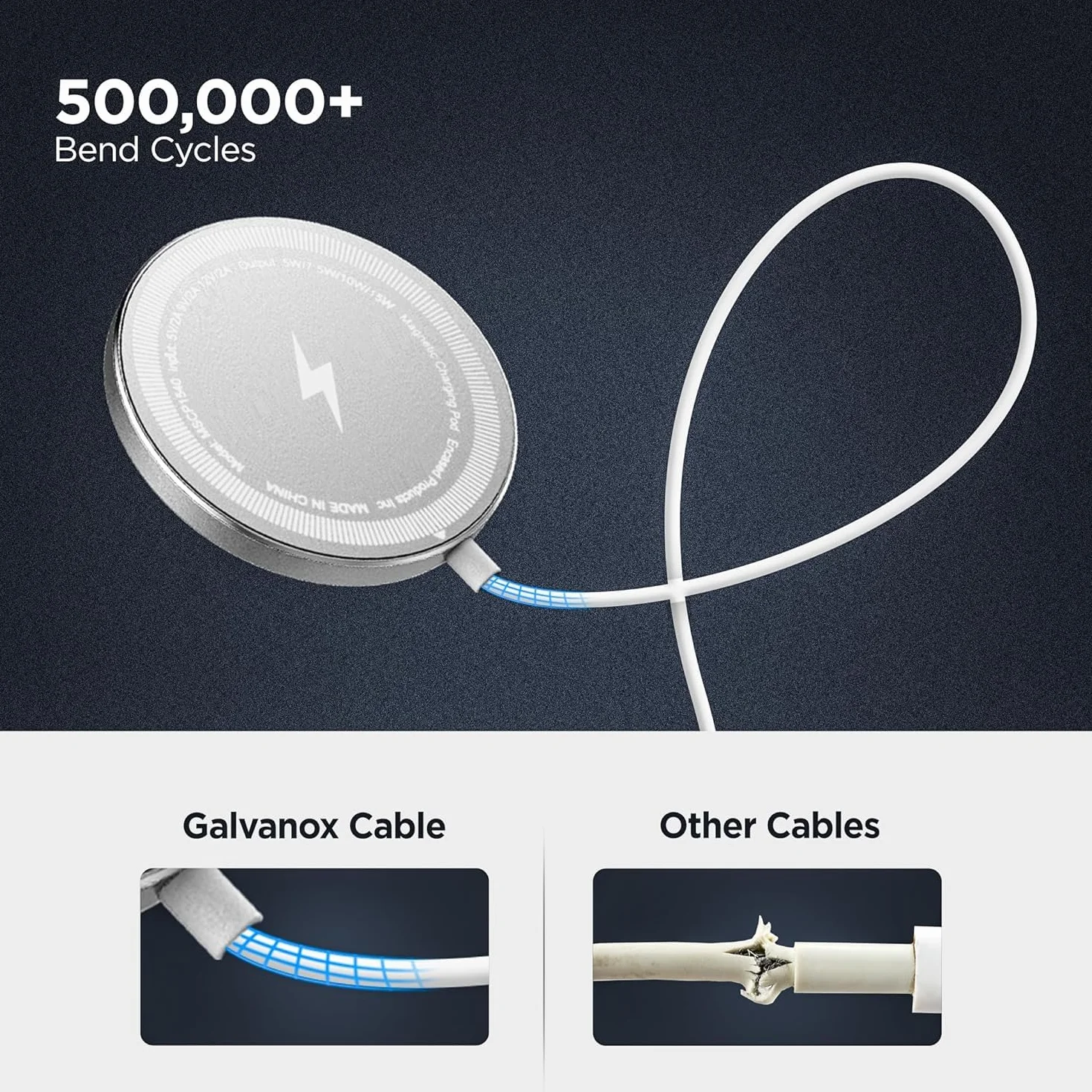 Galvanox Bezprzewodowa ładowarka z bardzo długim przewodem do iPhone'a - 3 m (kompatybilna z MagSafe), magnetyczna podkładka do szybkiego ładowania (15 W) z kablem 3 m (biała)