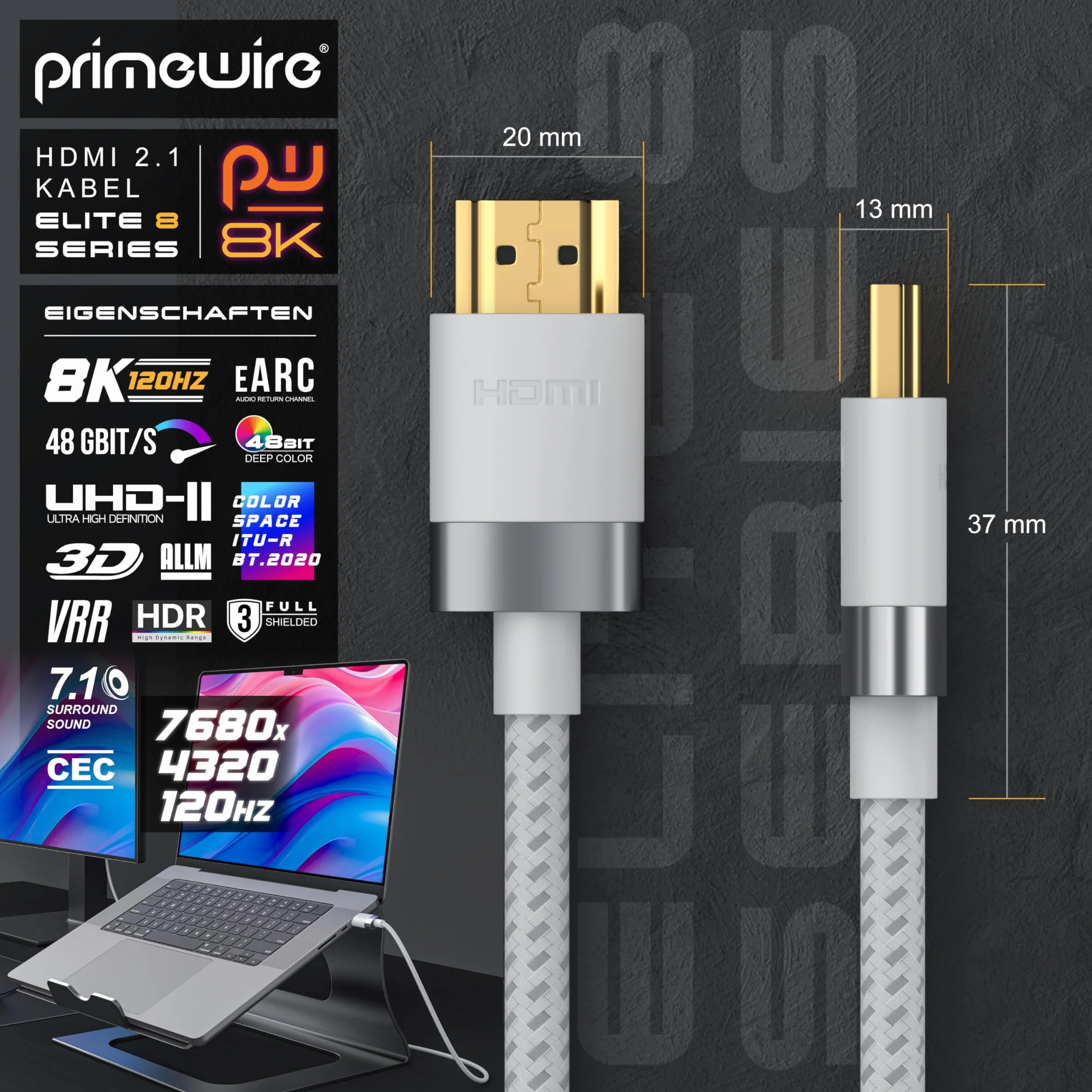 Kabel HDMI 4 m 8K 2.1-8K @ 60 Hz - 4K @ 120 Hz - 4 m (metry) - HDTV 7680 x 4320 - UHD II - HDMI 2.1 2.0a 2.0b - kabel HDMI Ethernet - HDR - ARC - kompatybilny z PS4 PS5 Xbox Series X - biały