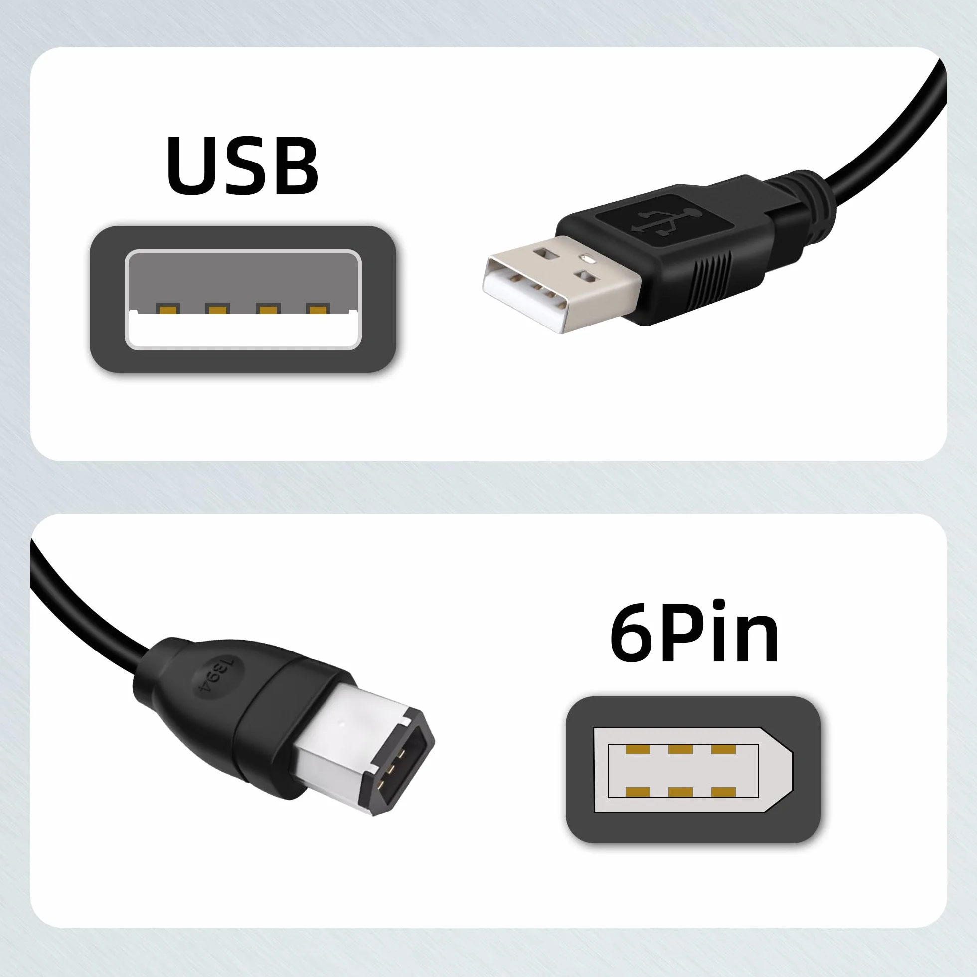 Kabel USB 2.0 typu A męski na IEEE 1394 Firewire 6-pinowy męski 1,8 M do aparatu cyfrowego, kamery, laptopa, DV, czarny