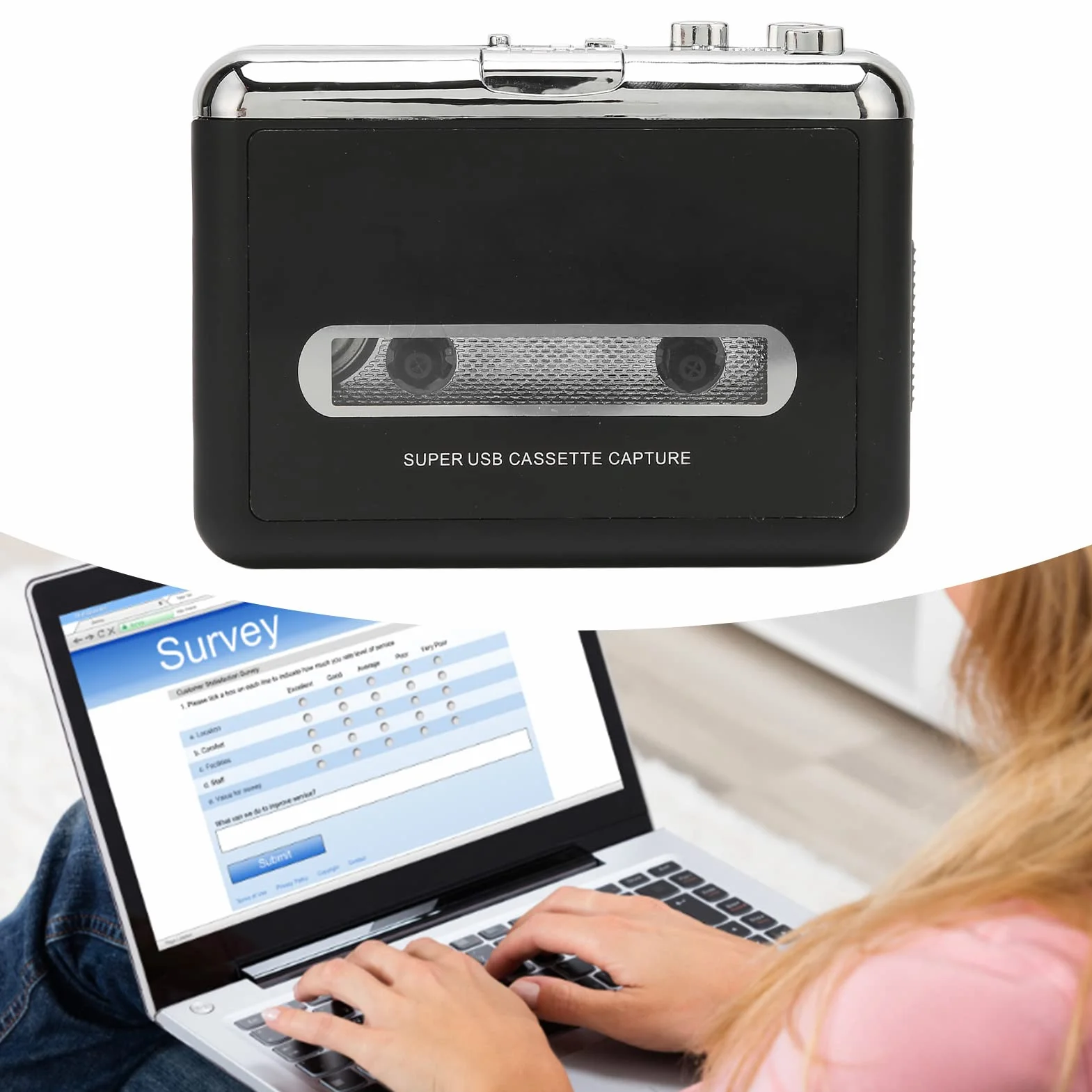 Przenośny Odtwarzacz Kasetowy, Konwerter Taśmy USB Na MP3 Z Odłączanymi Głośnikami Na Kabel USB, Działa Również Z Laptopami I Nagrywarkami CD