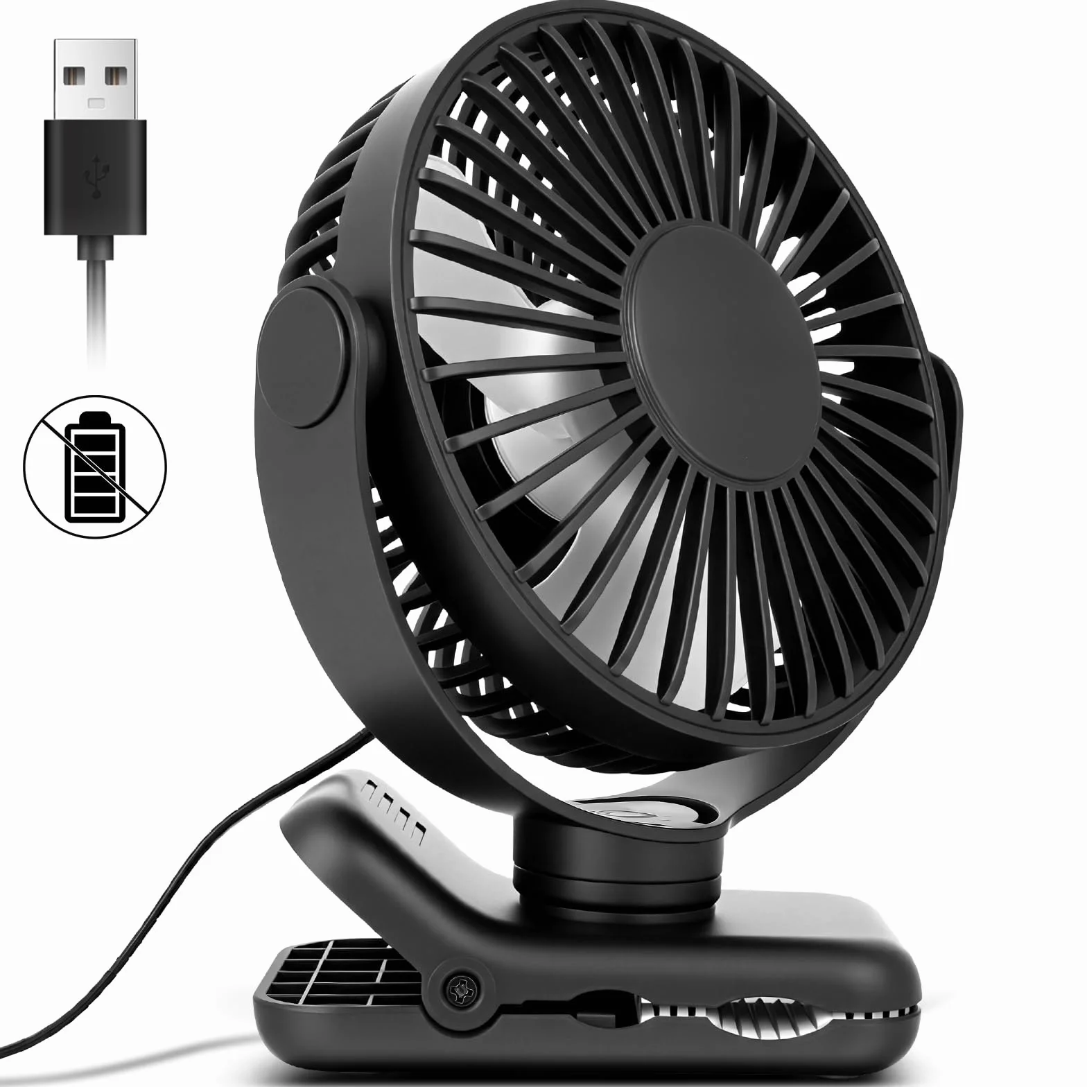 AXFEE wentylator USB, mini wentylator stołowy, cichy, z klipsem, wentylator obrotowy 360°, 3 prędkości, silny wiatr, wentylator stołowy, do domu, biura, sypialni, stołu, pulpitu