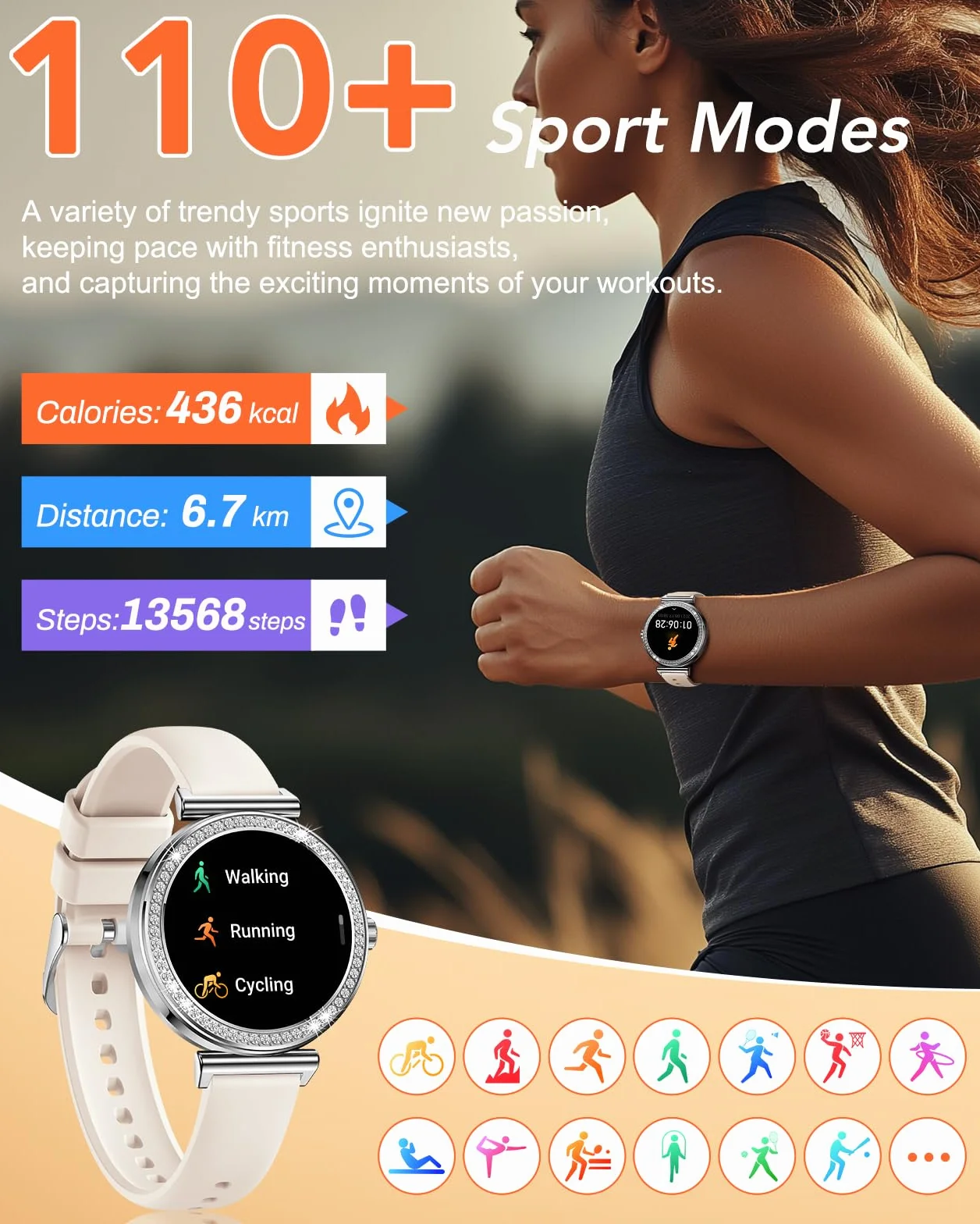 CIVO Smartwatch damski, funkcja telefonu, zegarek na rękę: sportowy tracker fitness, kompatybilny z systemem Android i iOS, pomiar ciśnienia krwi, pulsometr, zegarek fitness, srebrny, wodoszczelny