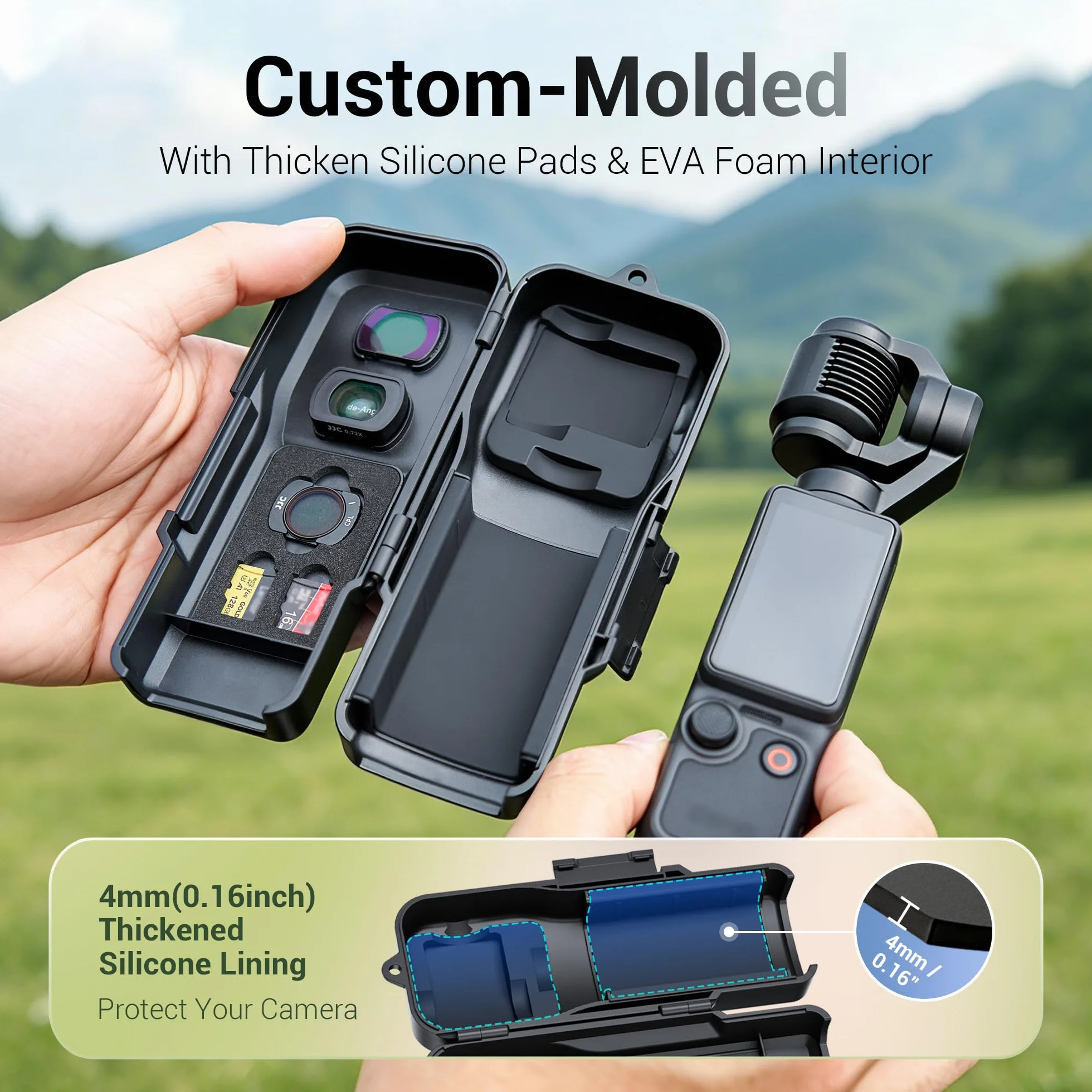 JJC Osmo Pocket 4 3 etui ochronne, twarde pudełko do przechowywania do DJI Osmo Pocket 4 3 i filtra (czarne)