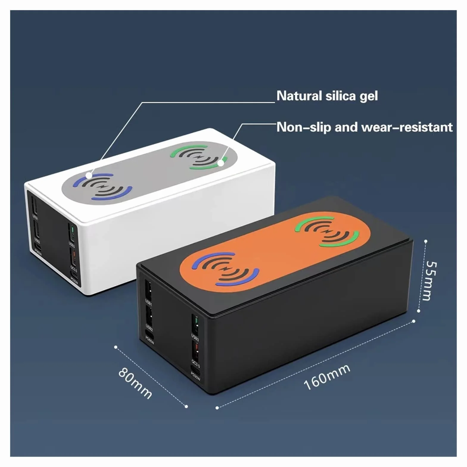 Wielofunkcyjna ładowarka USB, Stacja ładująca USB o mocy 150 W Podwójna bezprzewodowa ładowarka 6 portów typu C QC3.0 PD 65 W Szybka ładowarka USB Ładowarka do telefonu(Nero)