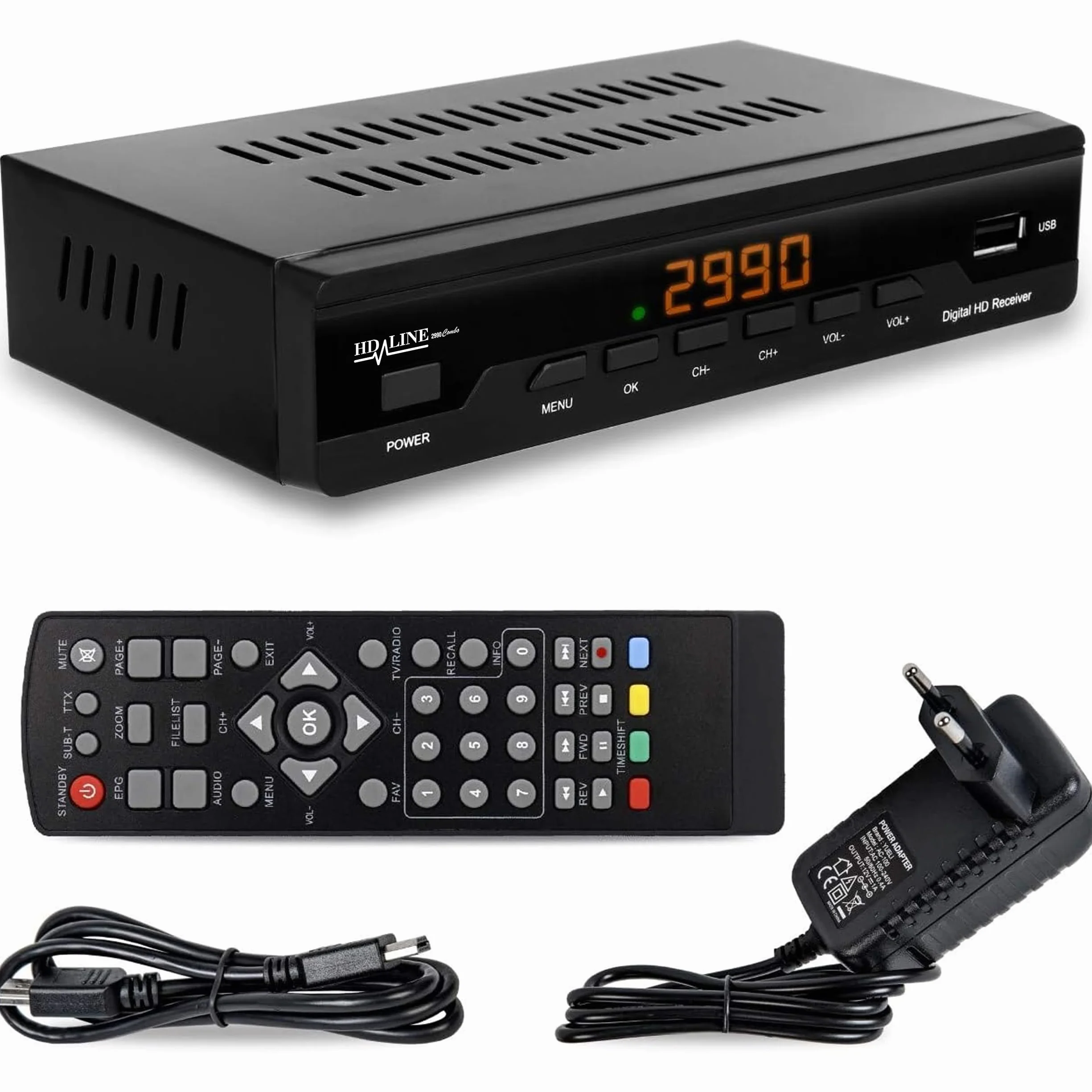 Odbiornik kablowy do telewizji cyfrowej 2990 Combo DVB-C (HDTV, DVB-C / C2, DVB-T/T2, HDMI, SCART, USB 2.0, WLAN opcjonalnie) + kabel HDMI