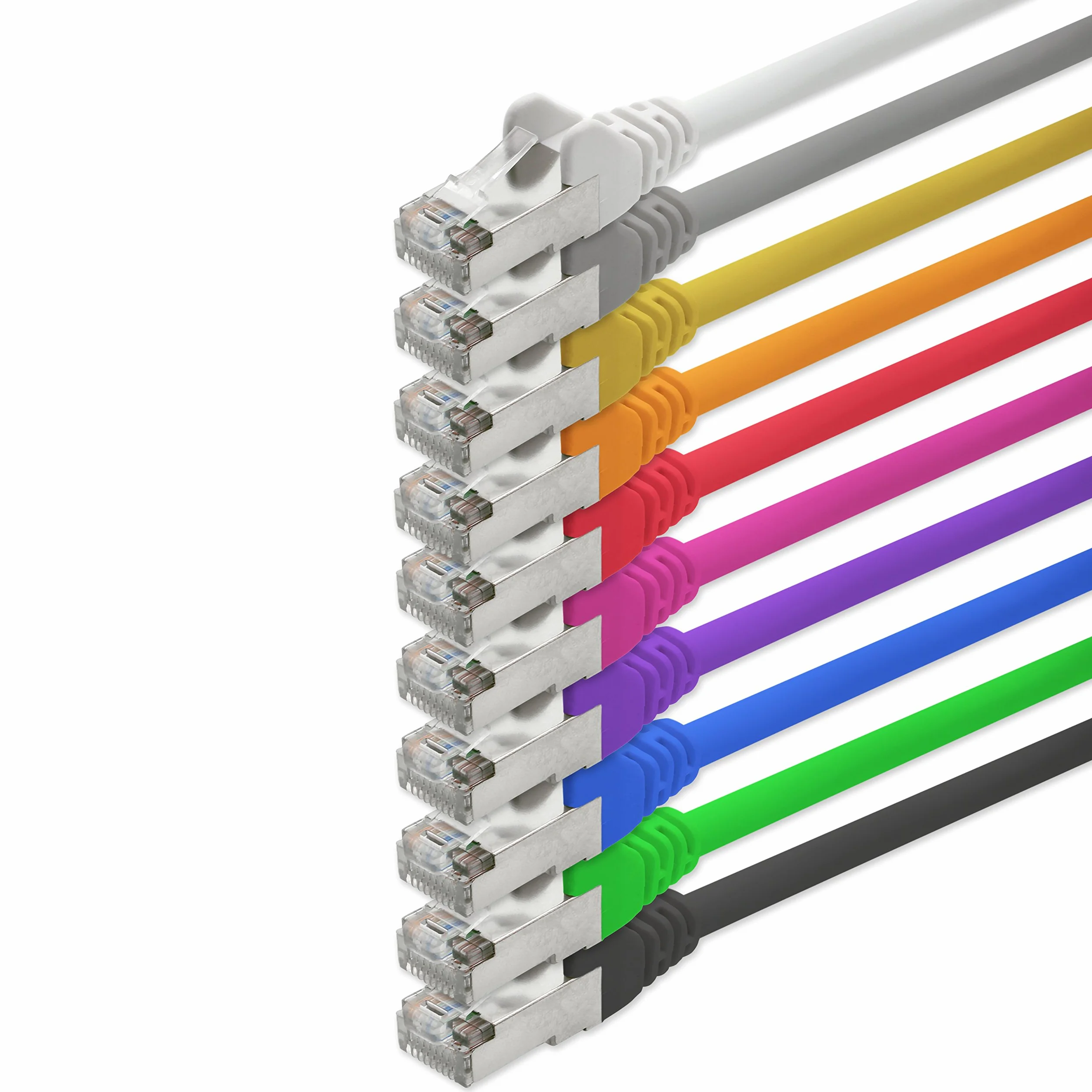 1aTTack.de 0,5 m - 10 kolorów - kabel sieciowy LAN CAT.5 CAT5 SFTP SF/UTP najwyższej jakości kabel krosowy Ethernet, kompatybilny z CAT6 / CAT6a / CAT7