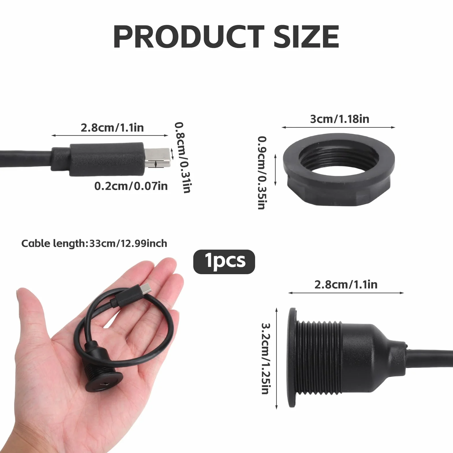 HENGBIRD Gniazdo USB C 3.0 do zabudowy 30 cm 5 Gbps PD