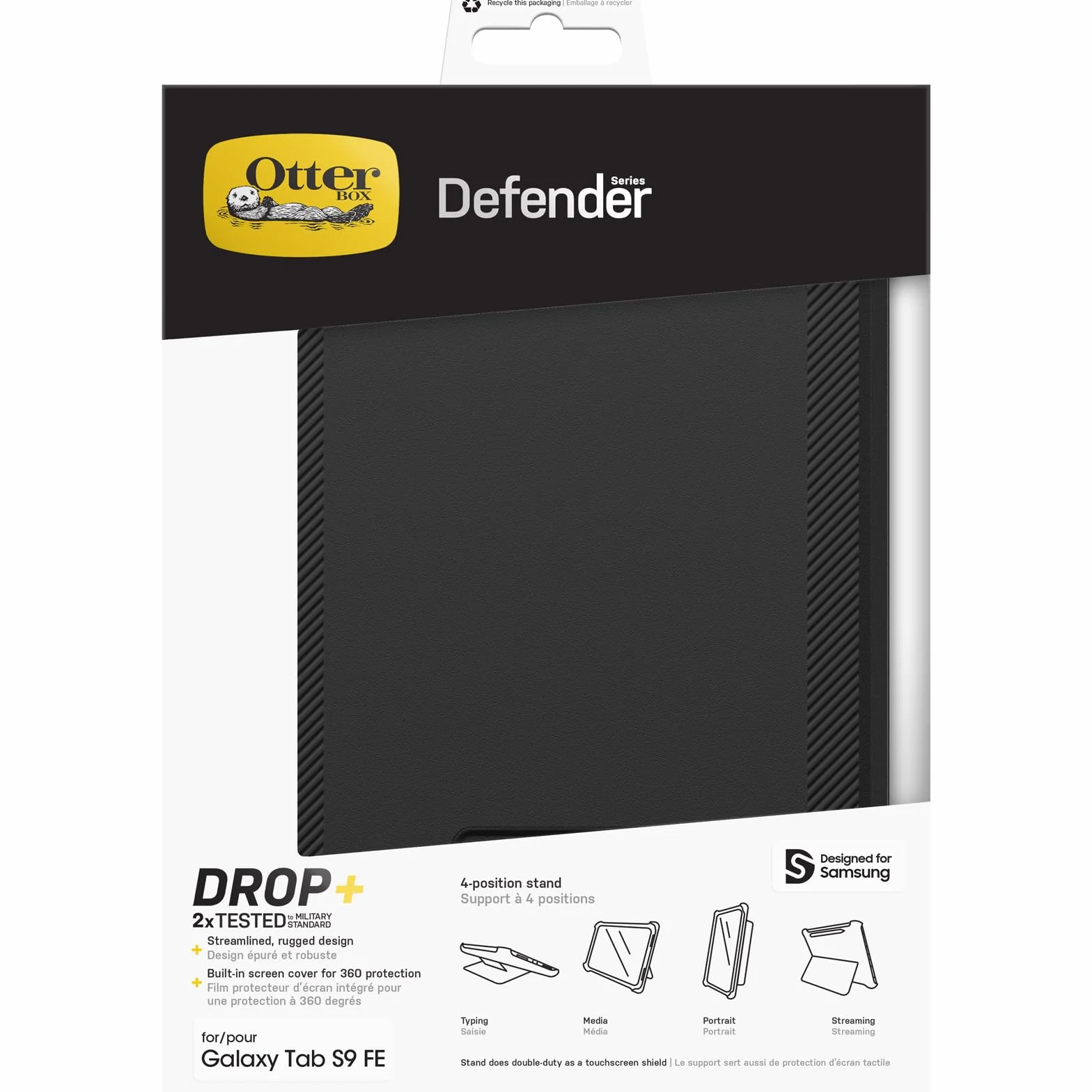 OtterBox Defender etui dla Samsung Galaxy Tab S10 Lite/S10 FE/S9 FE, Czarne | odporne na wstrząsy etui z zabezpieczeniem ekranu, 2x przetestowane zgodnie ze standardami wojskowymi