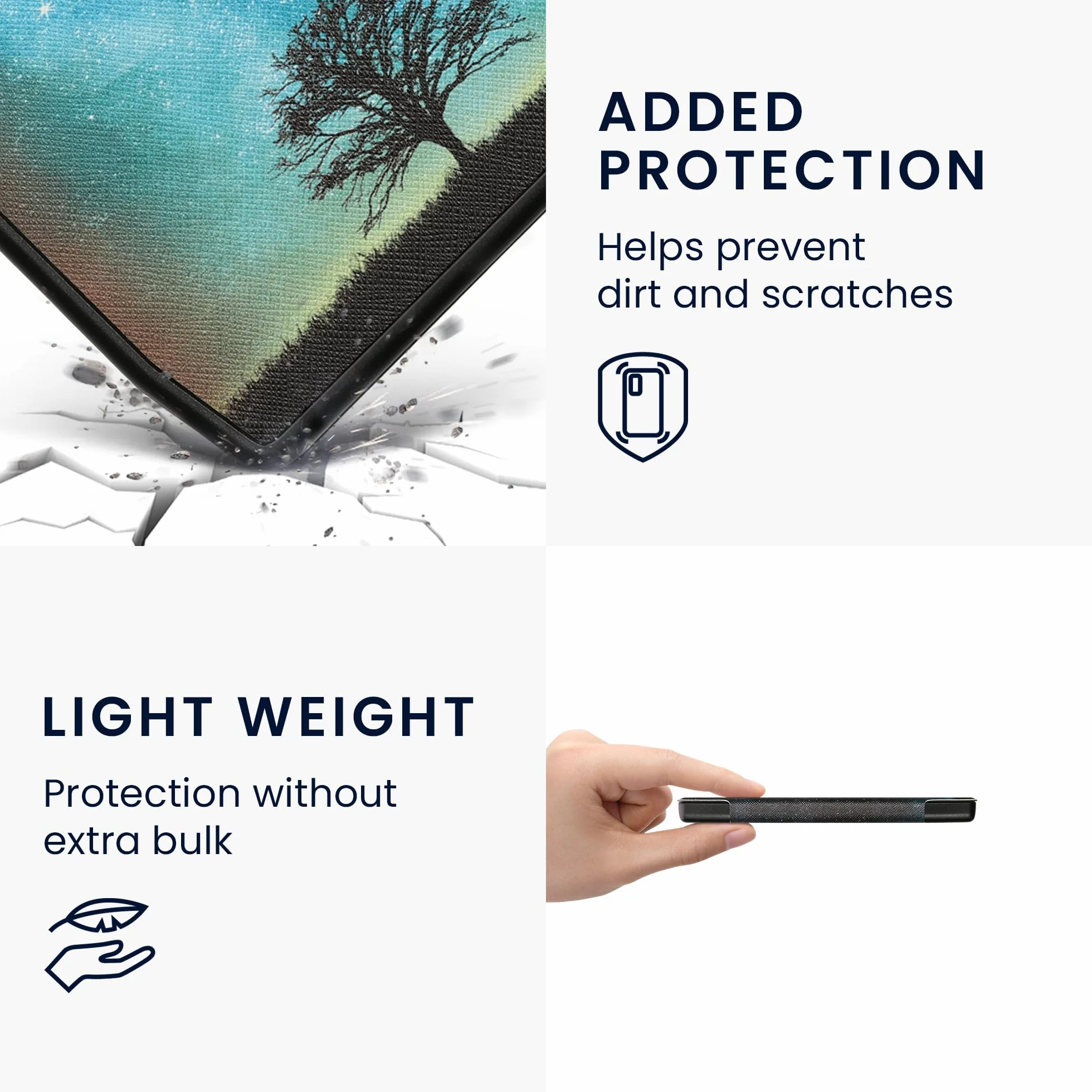 kwmobile etui klapkowe kompatybilne z Pocketbook Era/Era Color – etui na e-reader – galaktyka, drzewo, łąka, kolory: niebieski, szary, czarny