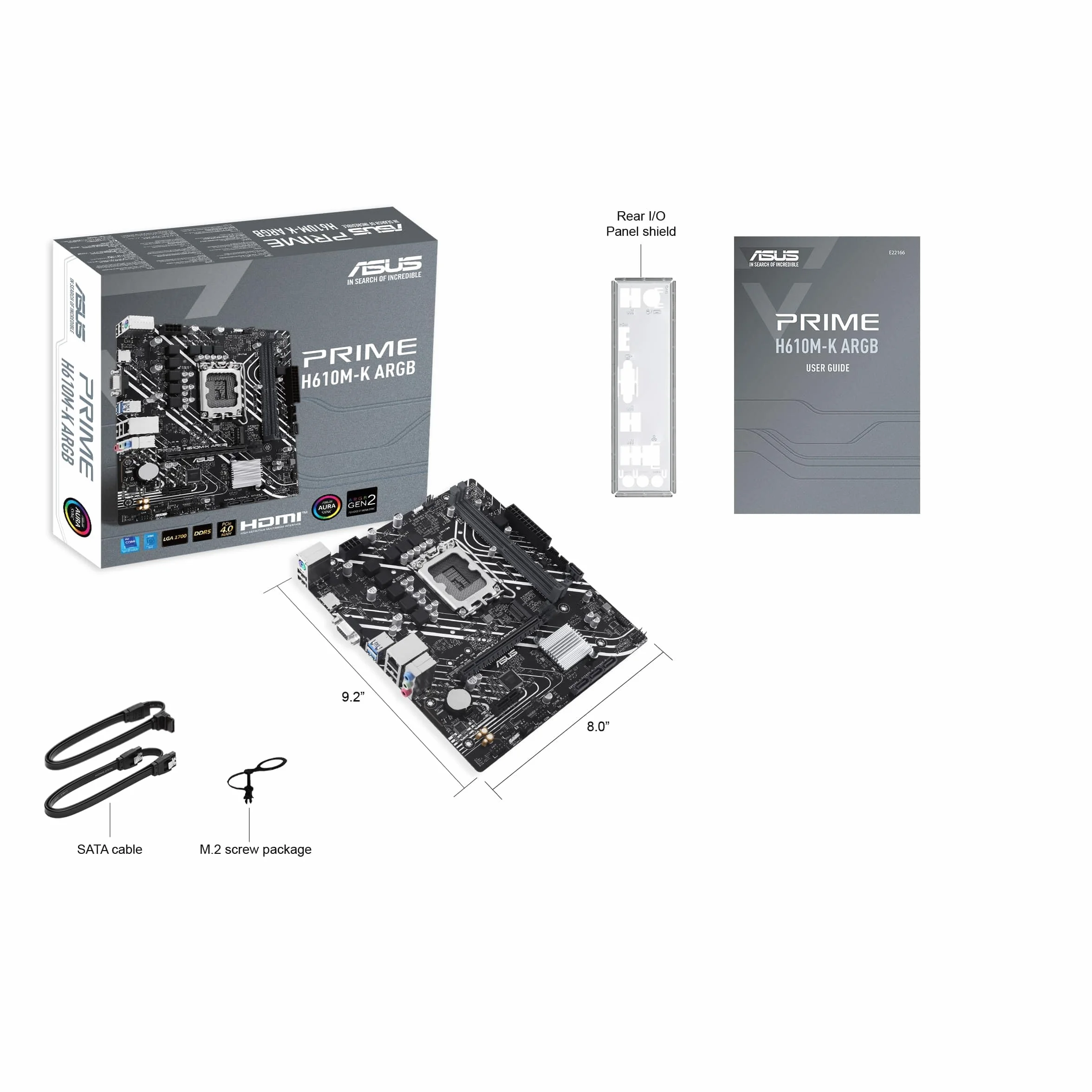ASUS Prime H610M-K ARGB płyta główna Intel H610 (LGA 1700), DDR5, PCIe 4.0, M.2 Slot, Realtek 1 GB Ethernet, HDMI, VGA, USB 3.2 Gen 1, SATA 6 Gbit/s, Aura Sync