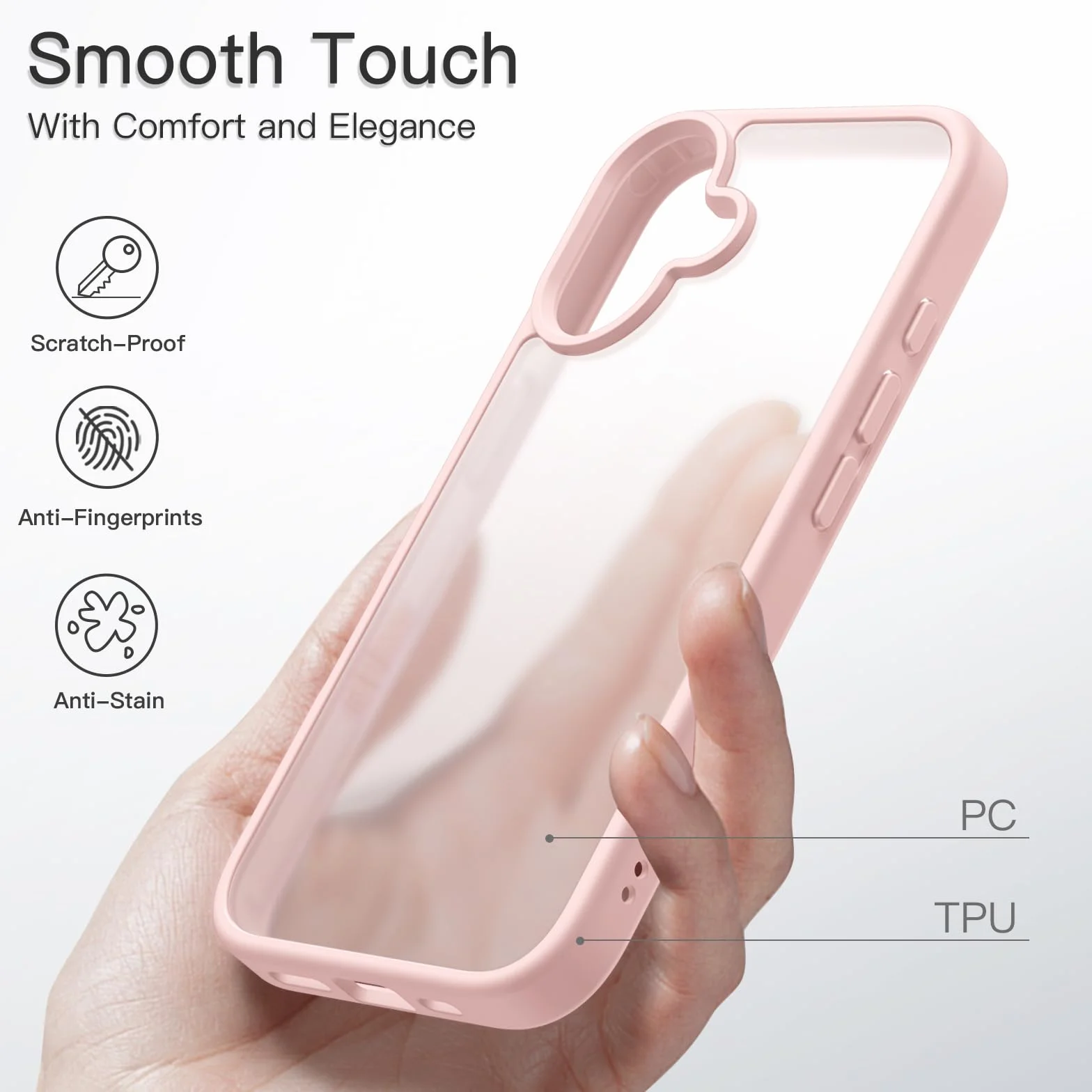 JETech Etui iPhone 16 6,1 Cala Matowe Odporne na Wstrząsy Ochrona Przed Upadkiem Klasy Wojskowej Jasnoróżowy