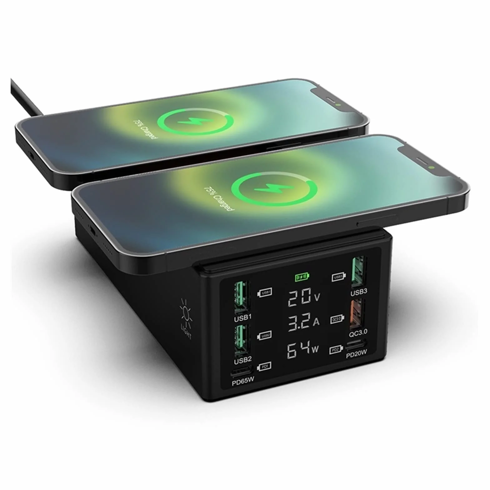 150W Multi USB Bezprzewodowa ładowarka 4 Port USB Stacja ładująca Organizator QC 3.0 Szybka stacja dokująca do telefonu komórkowego, tabletu i innych Bezpieczna ładowarka(Nero)